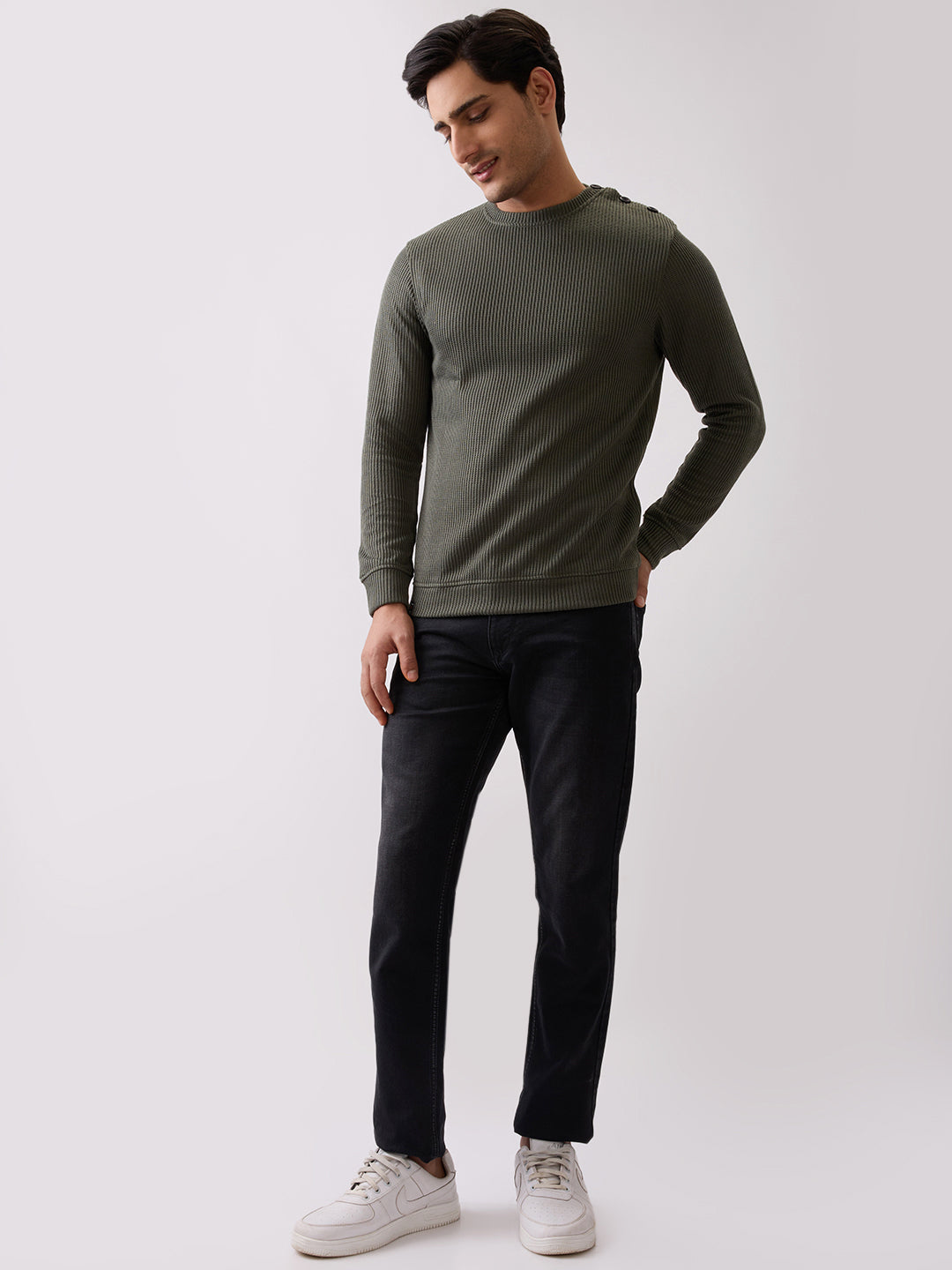 Kyota Textured Full Sleeve Sweatshirt: Green
