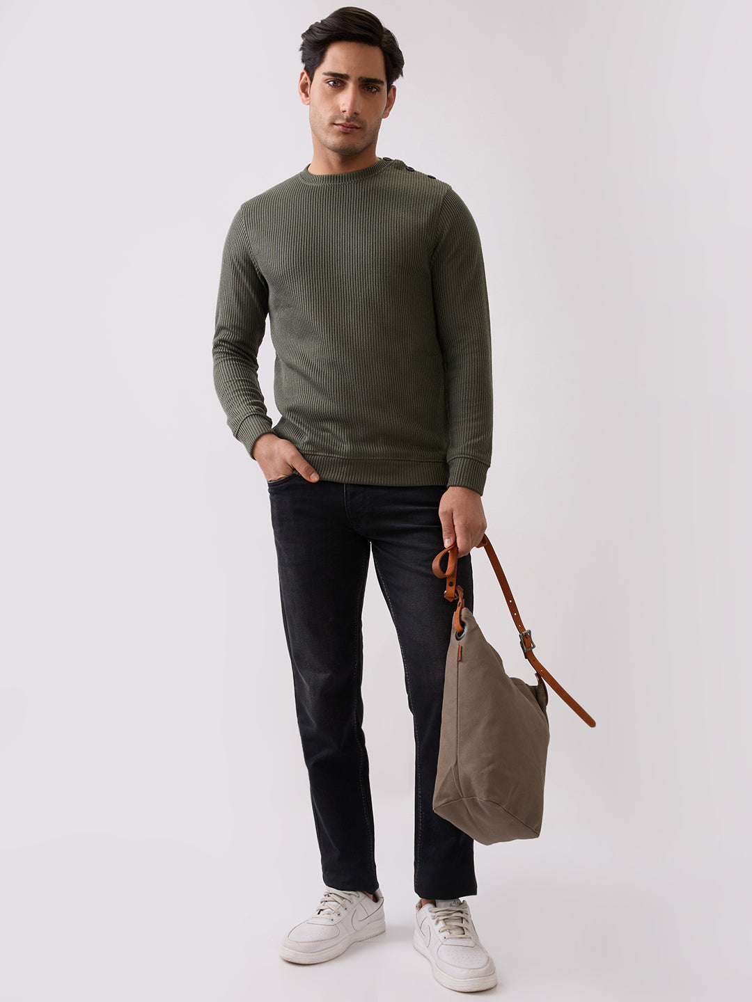 Kyota Textured Full Sleeve Sweatshirt: Green