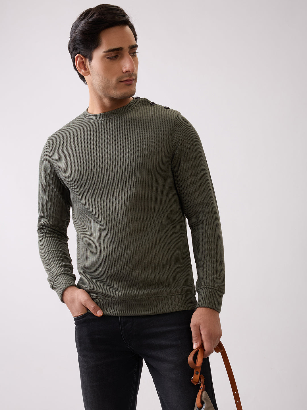 Kyota Textured Full Sleeve Sweatshirt: Green