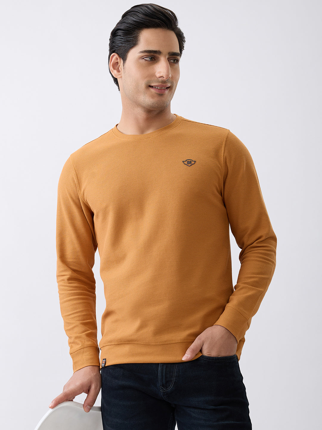 Dressy Fitted Full Sleeve Sweatshirt: Rust