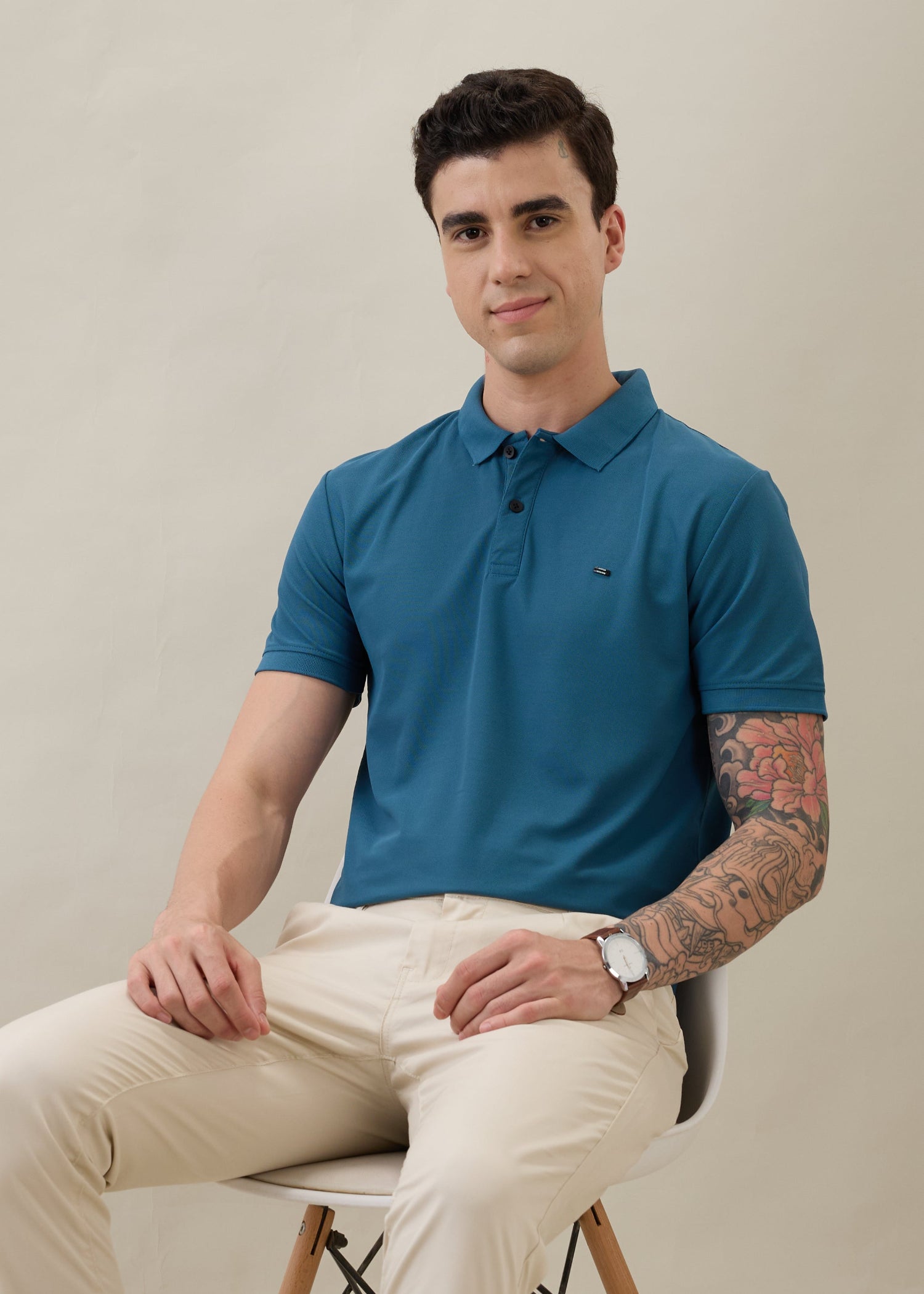 Cherry Half Sleeve Polo: Blue