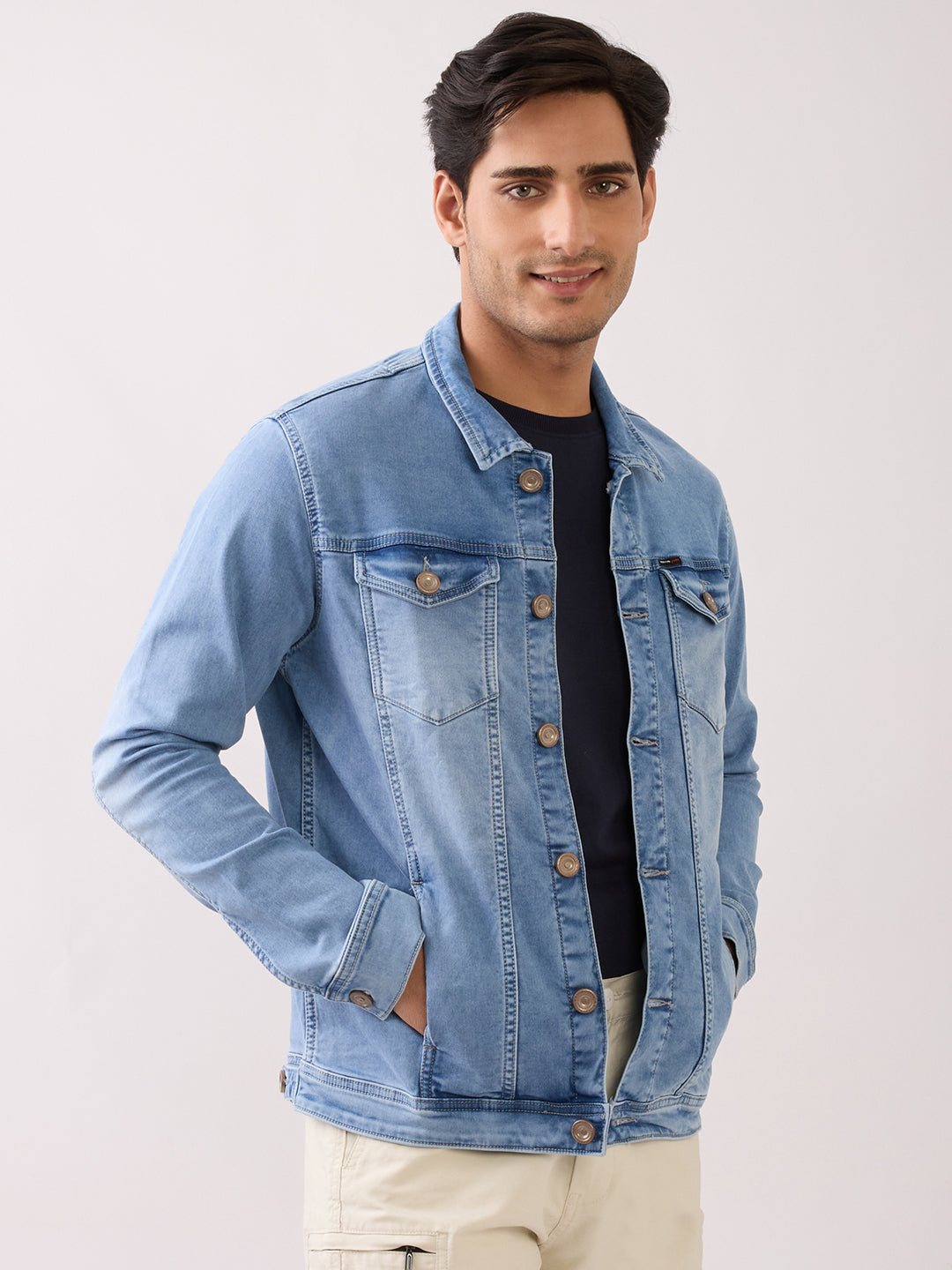 Barons Light-Wash Denim Jacket: Light Blue