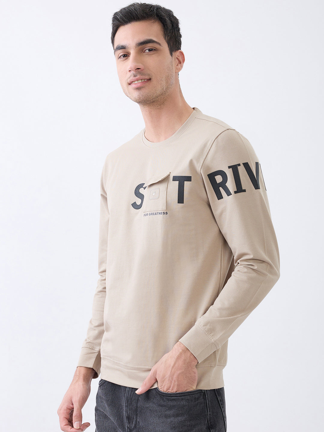 Strive Printed T-Shirt: Beige