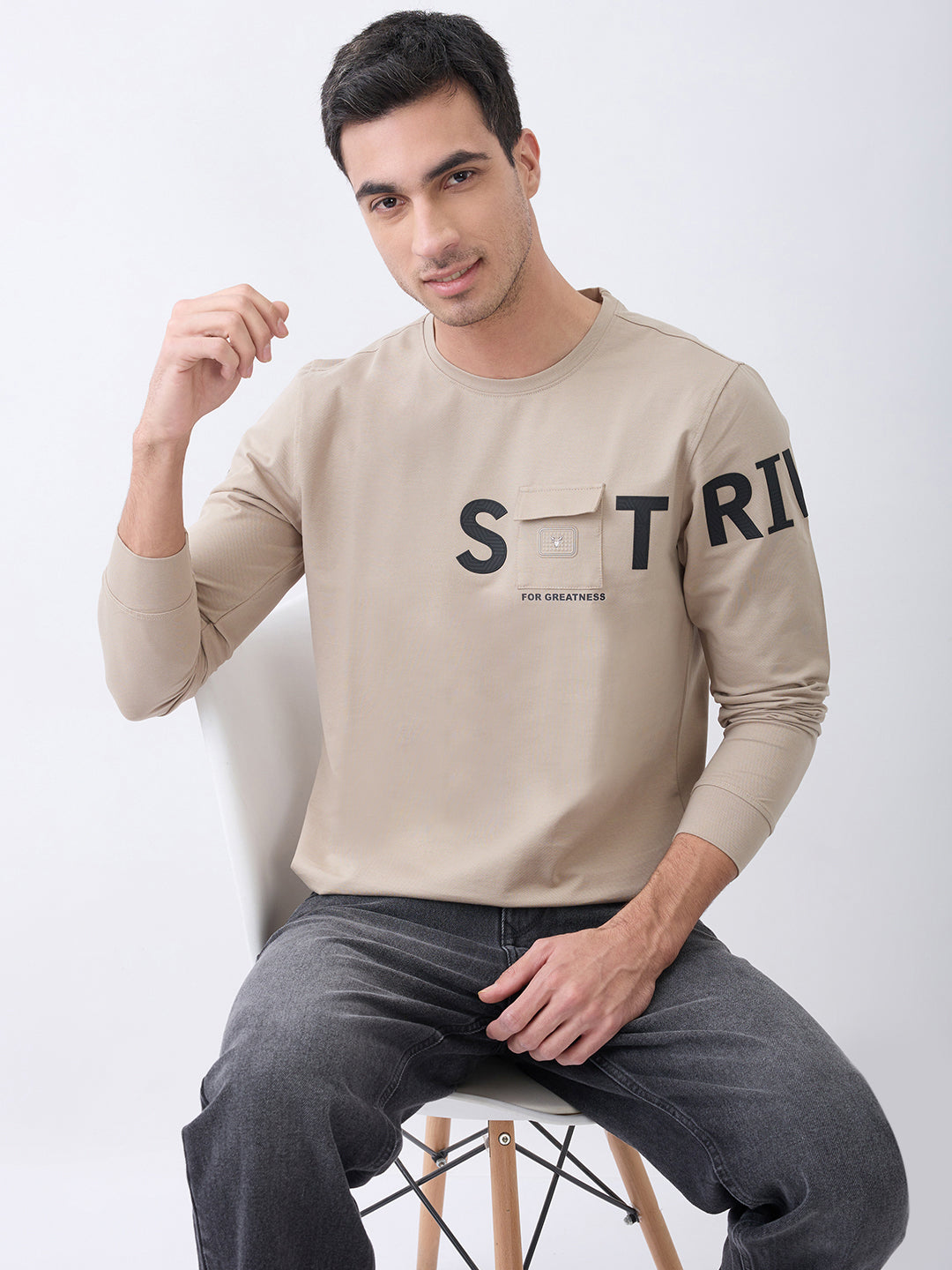 Strive Printed T-Shirt: Beige