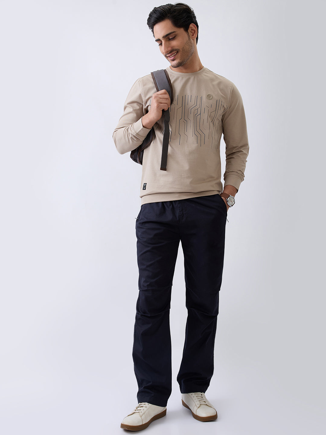 Duration Printed Full Sleeve T-Shirt : Beige
