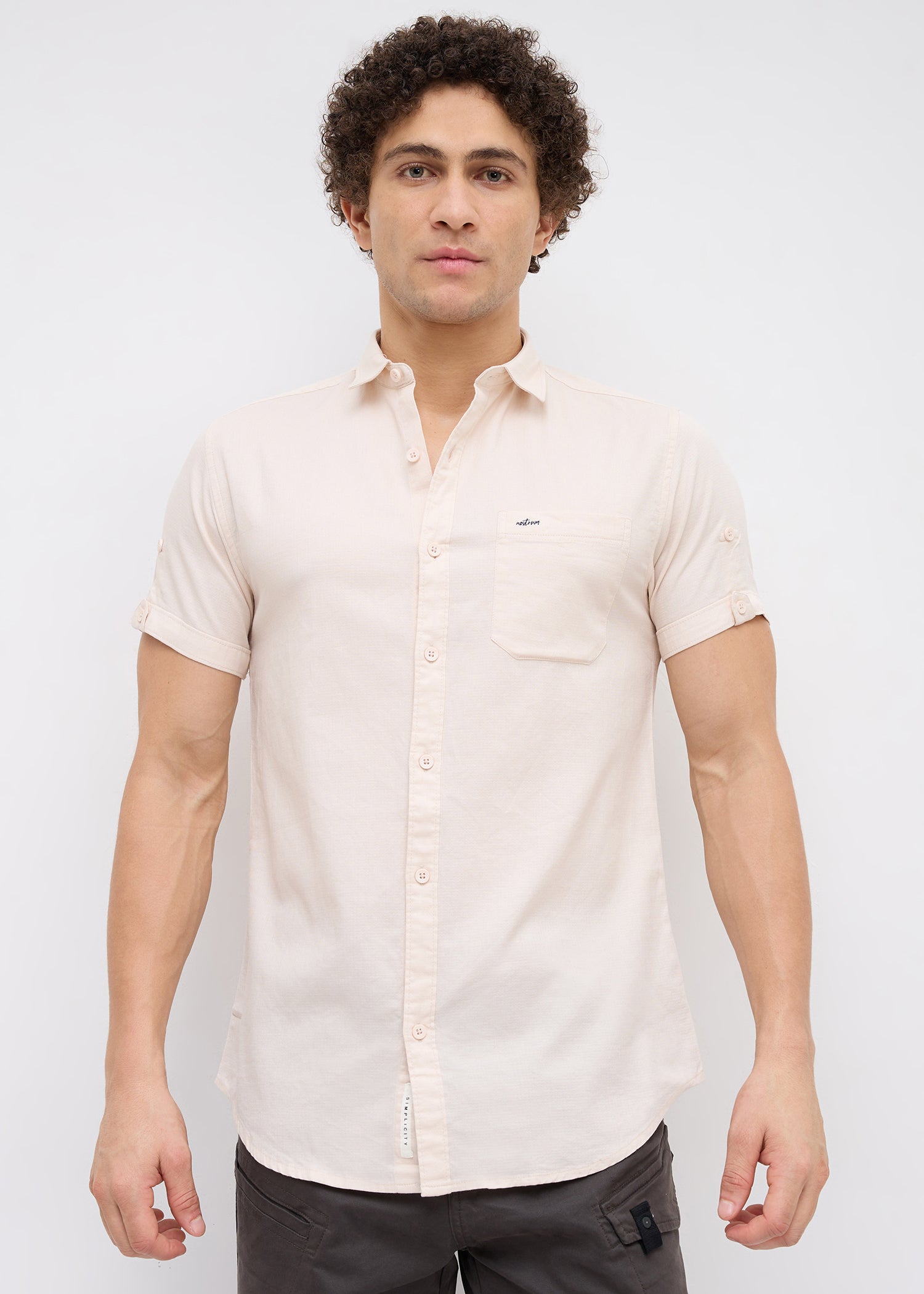 Advota Half Sleeve Solid Shirt: Cream
