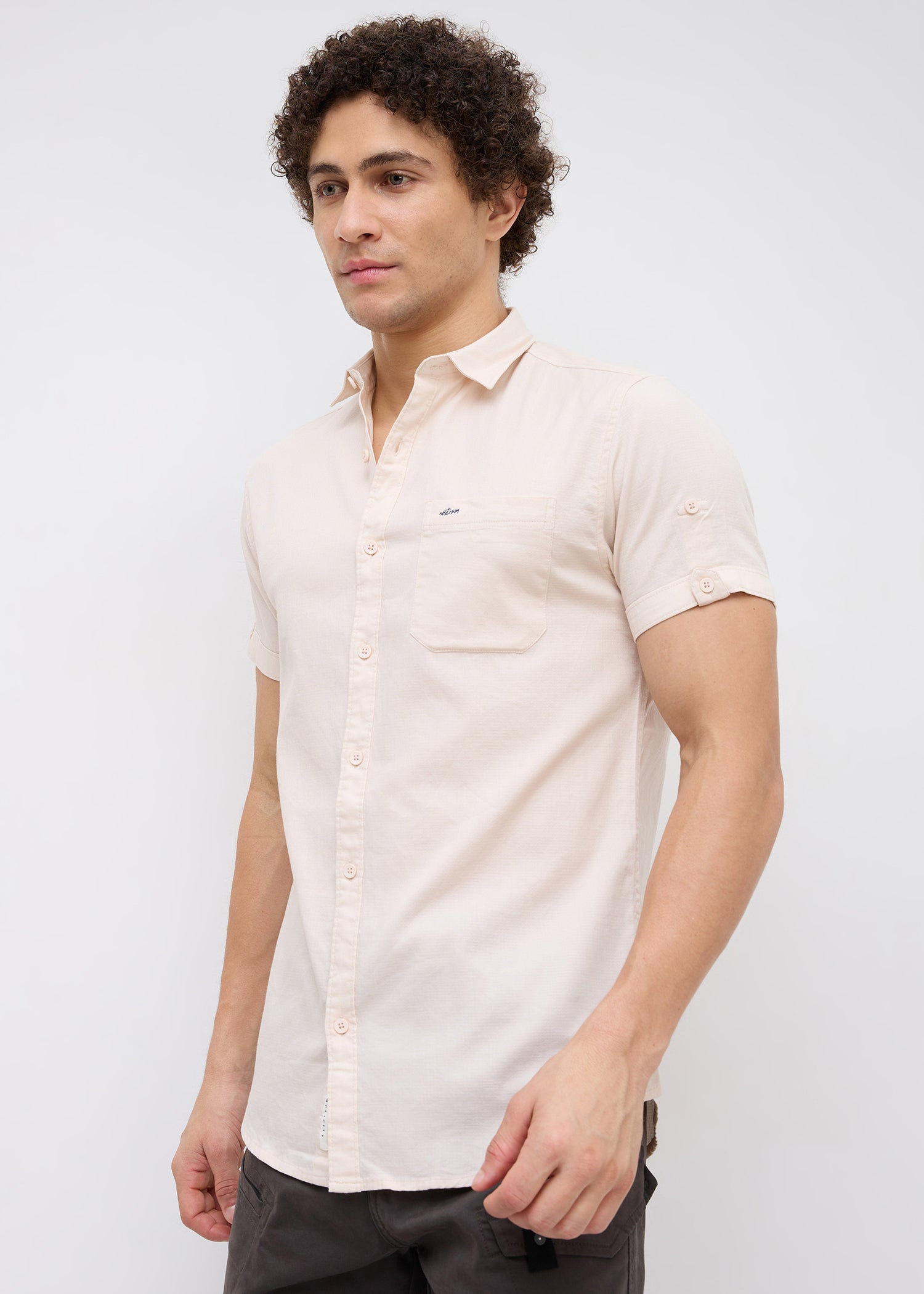 Advota Half Sleeve Solid Shirt: Cream