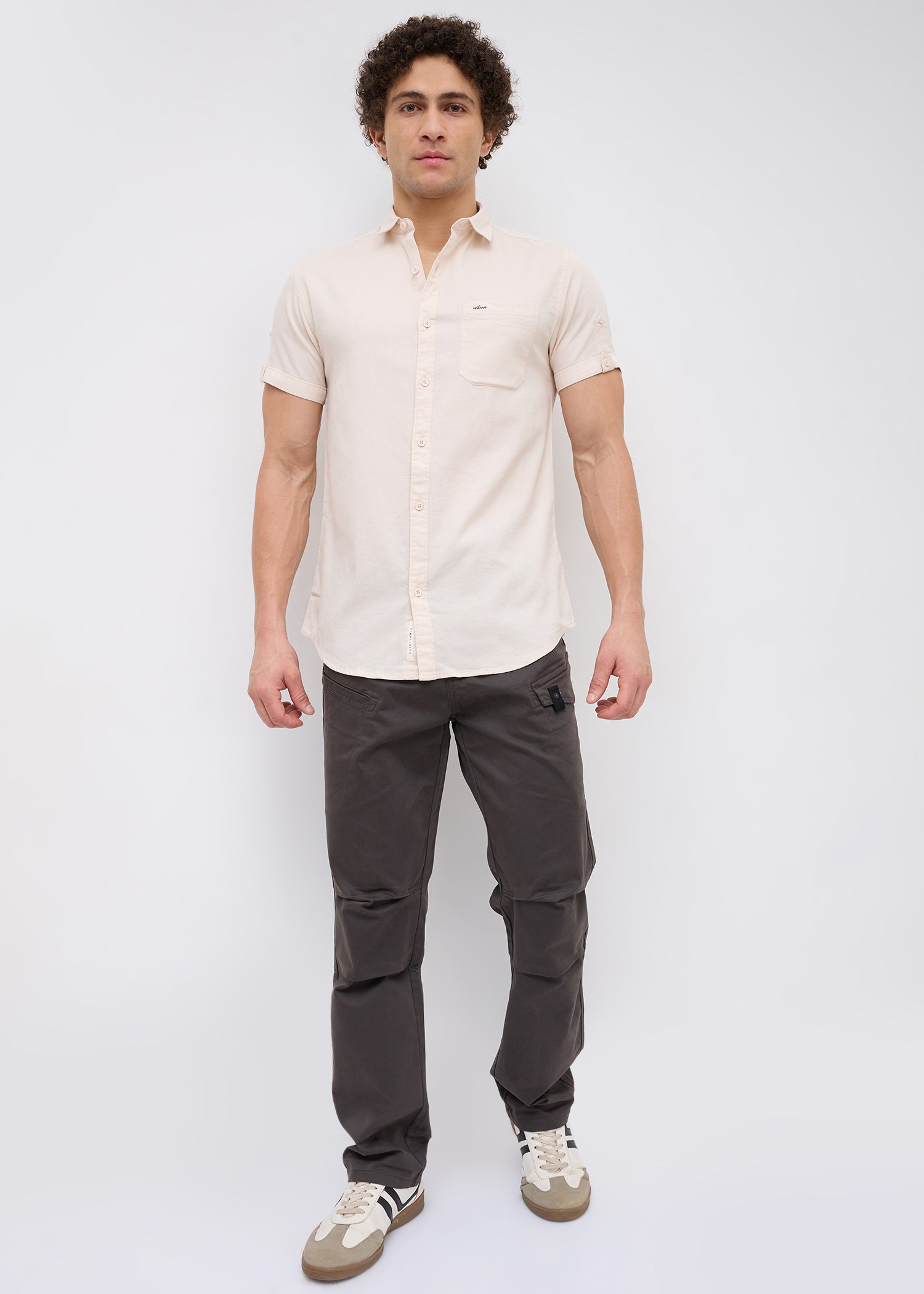 Advota Half Sleeve Solid Shirt: Cream