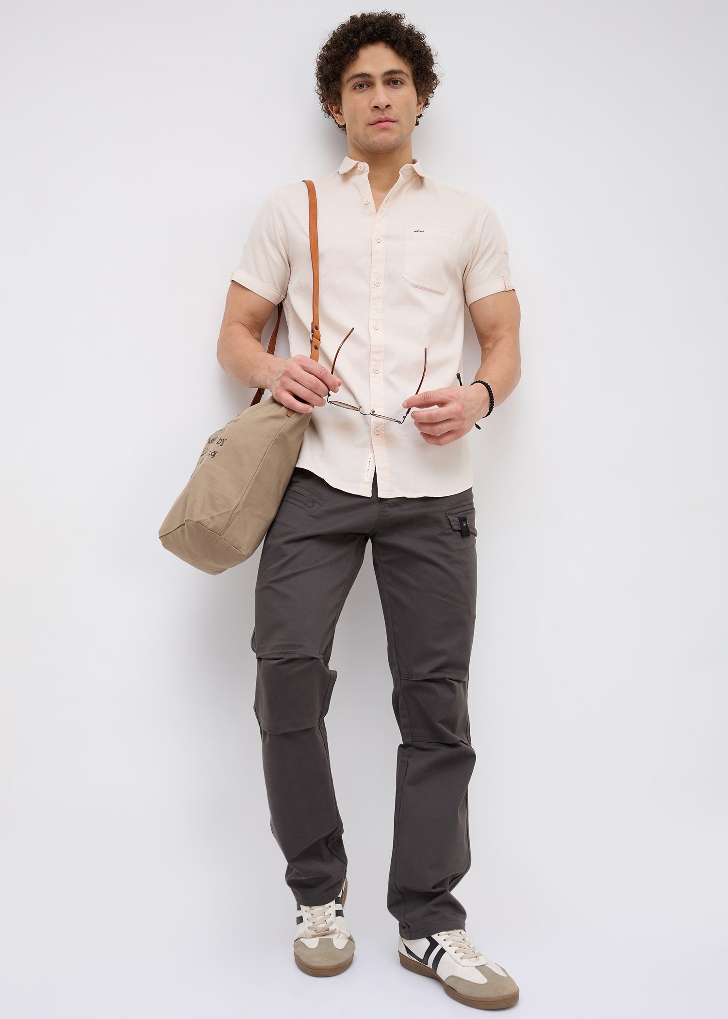 Advota Half Sleeve Solid Shirt: Cream