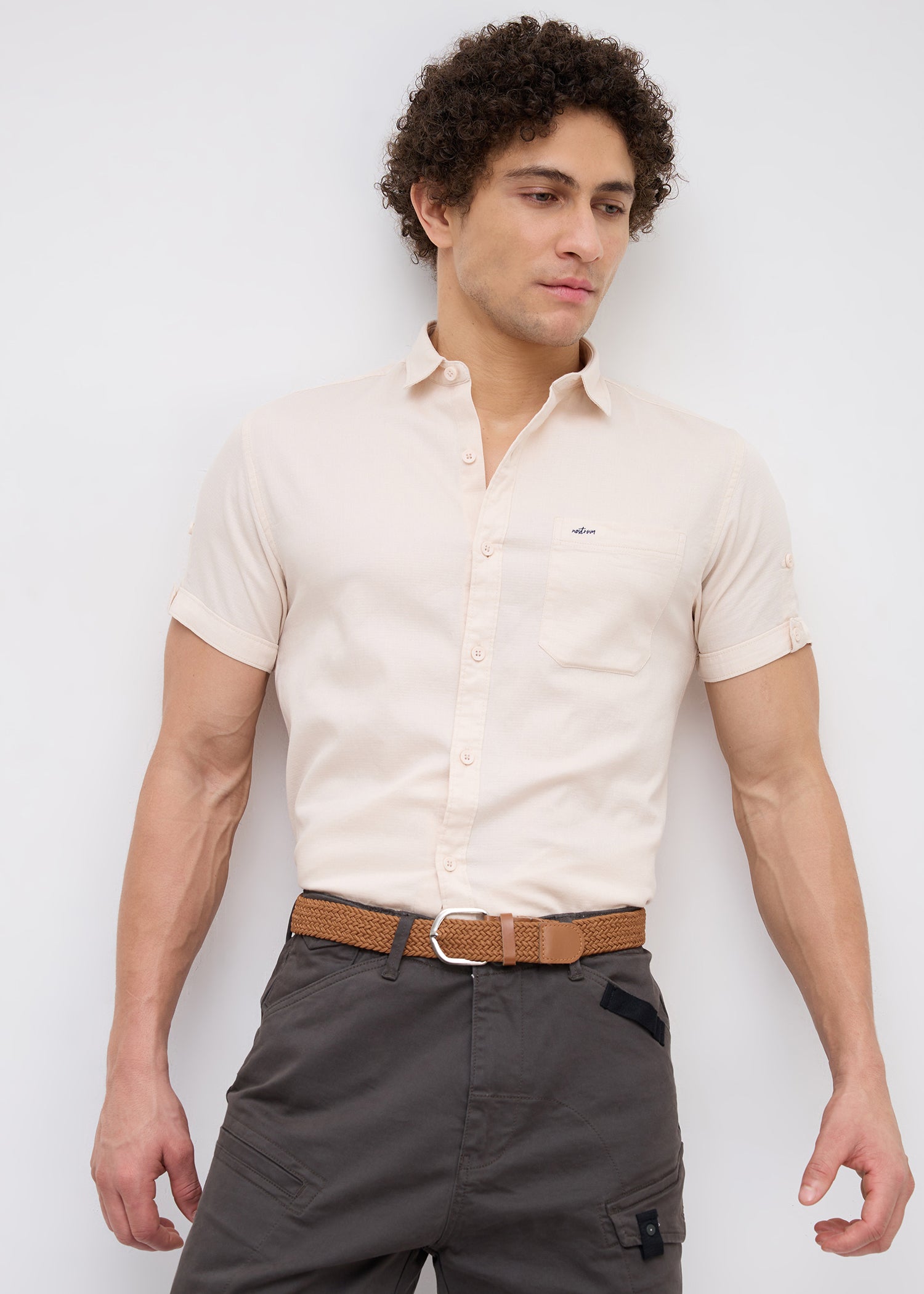 Advota Half Sleeve Solid Shirt: Cream