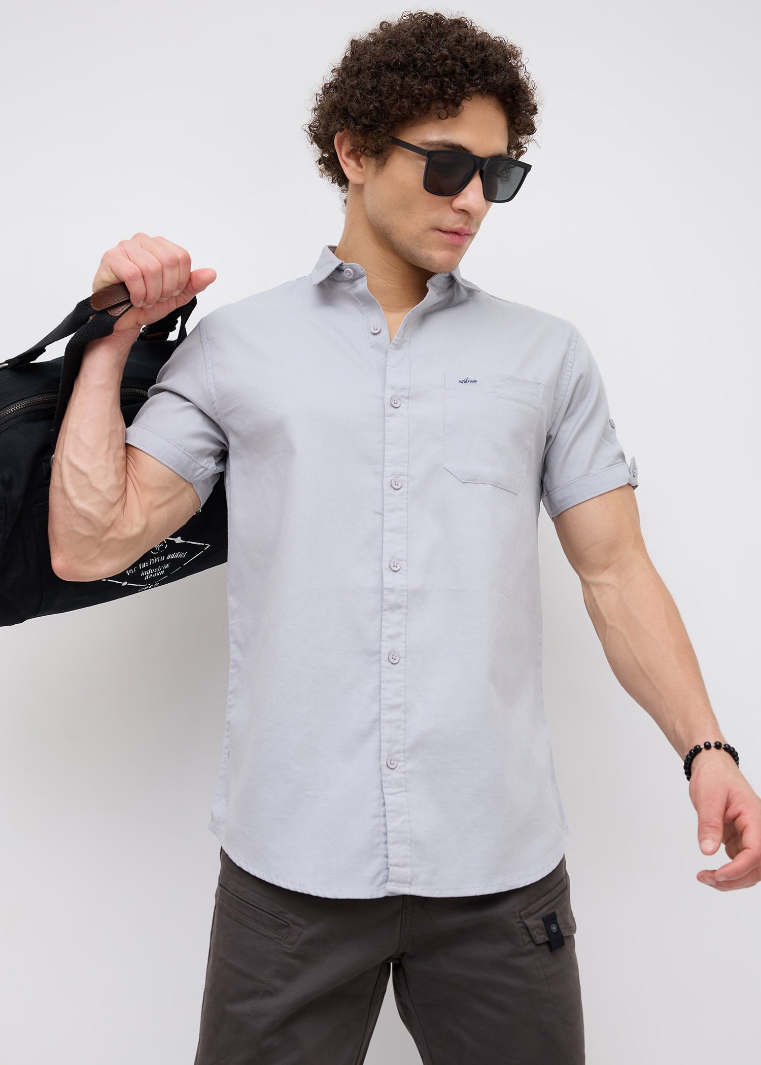 Advota Half Sleeve Solid Shirt: Grey