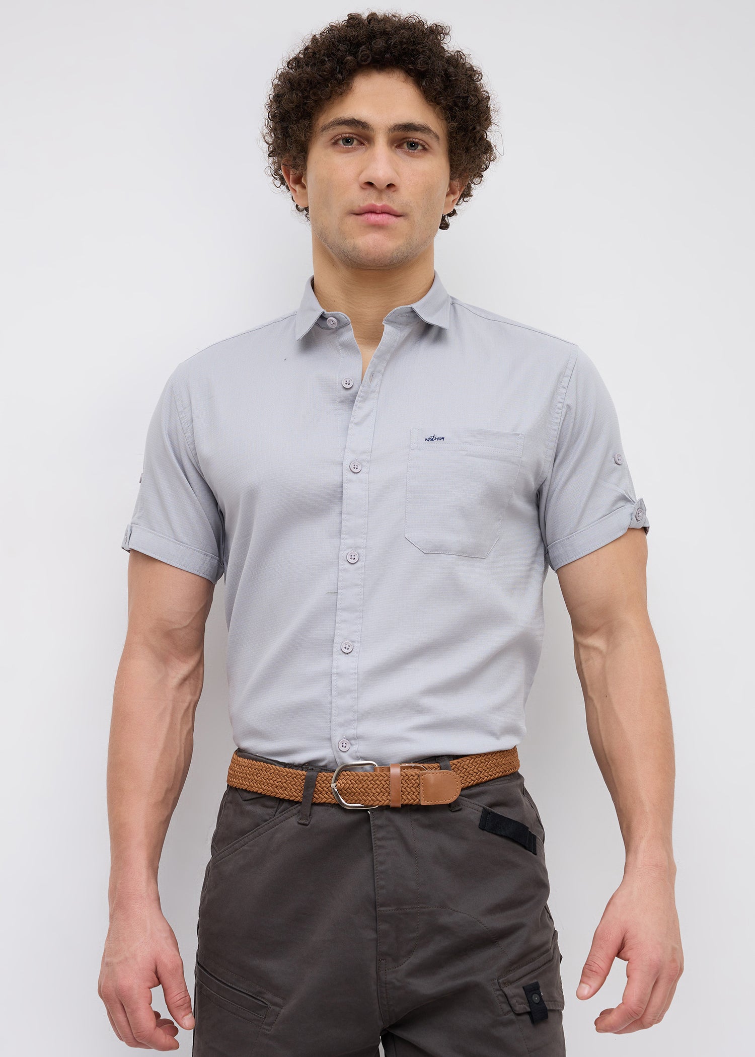 Advota Half Sleeve Solid Shirt: Grey