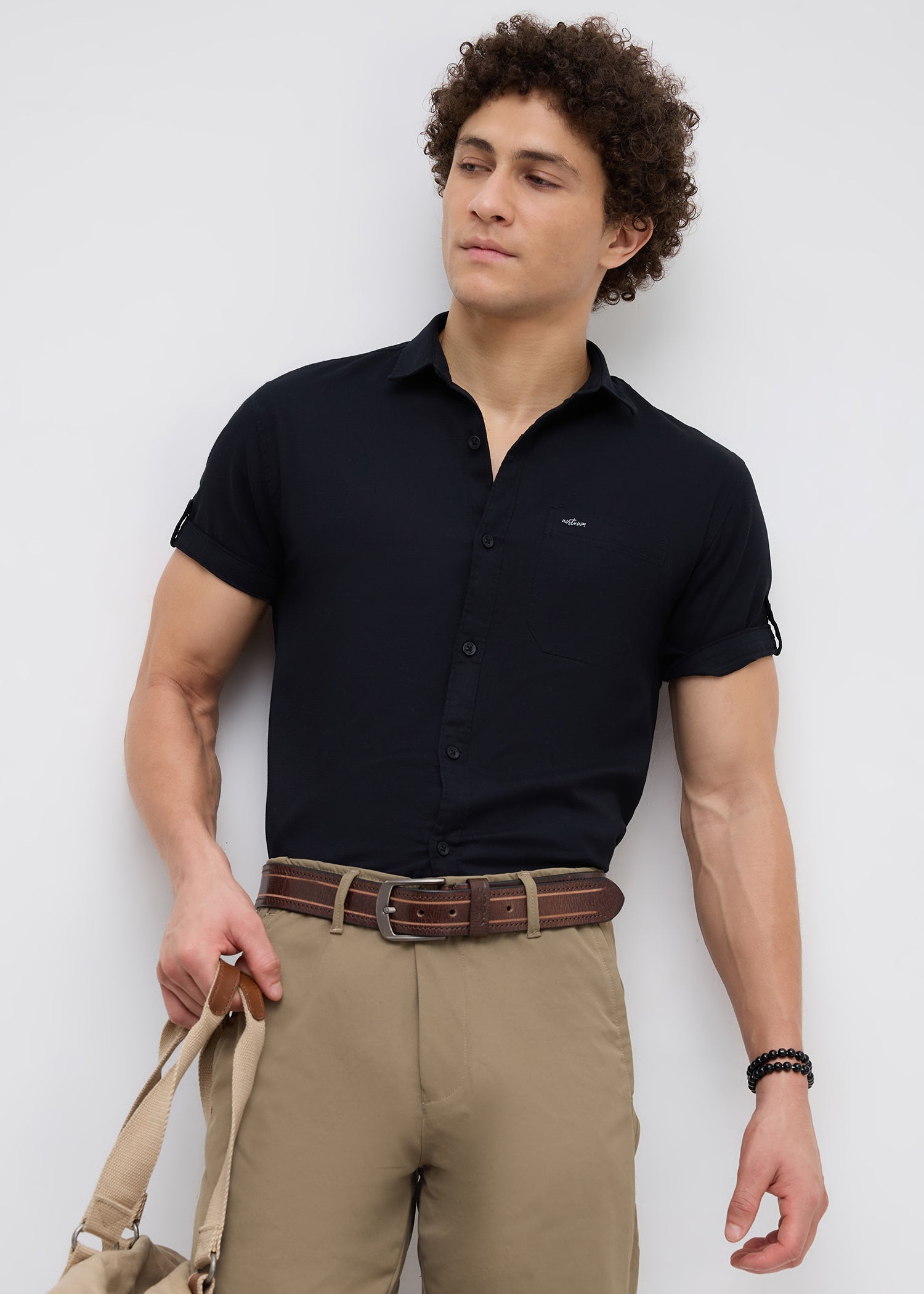 Advota Half Sleeve Solid Shirt: Black