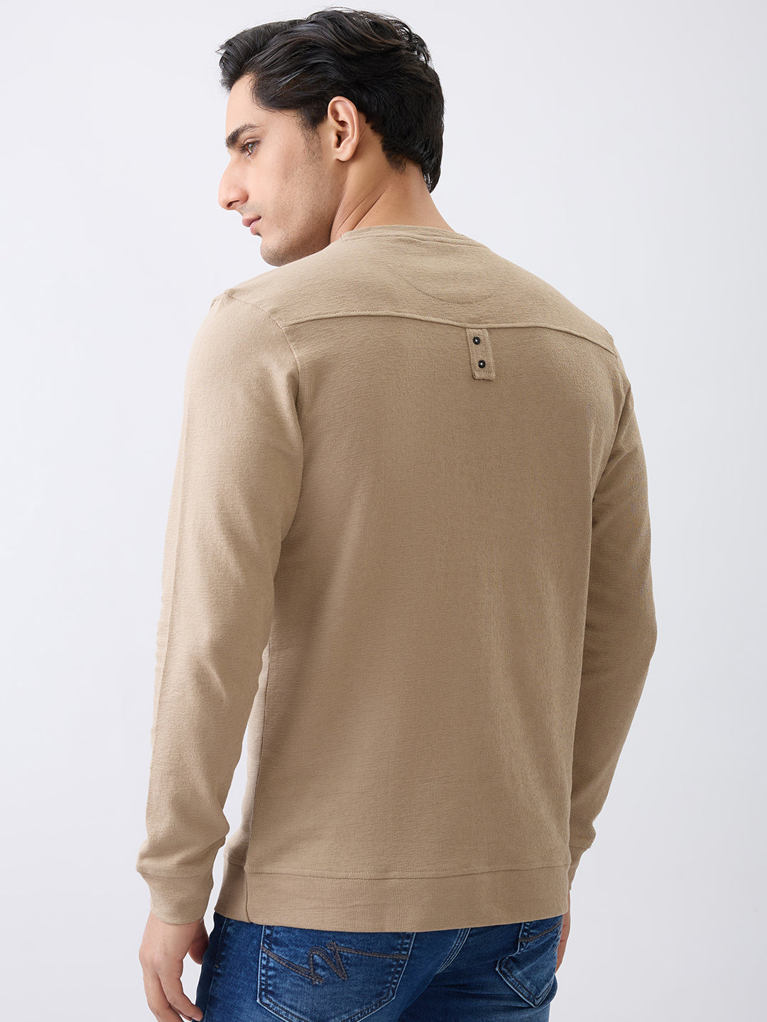 Dumbel Embroidered Full Sleeve Pullover: L.Brown