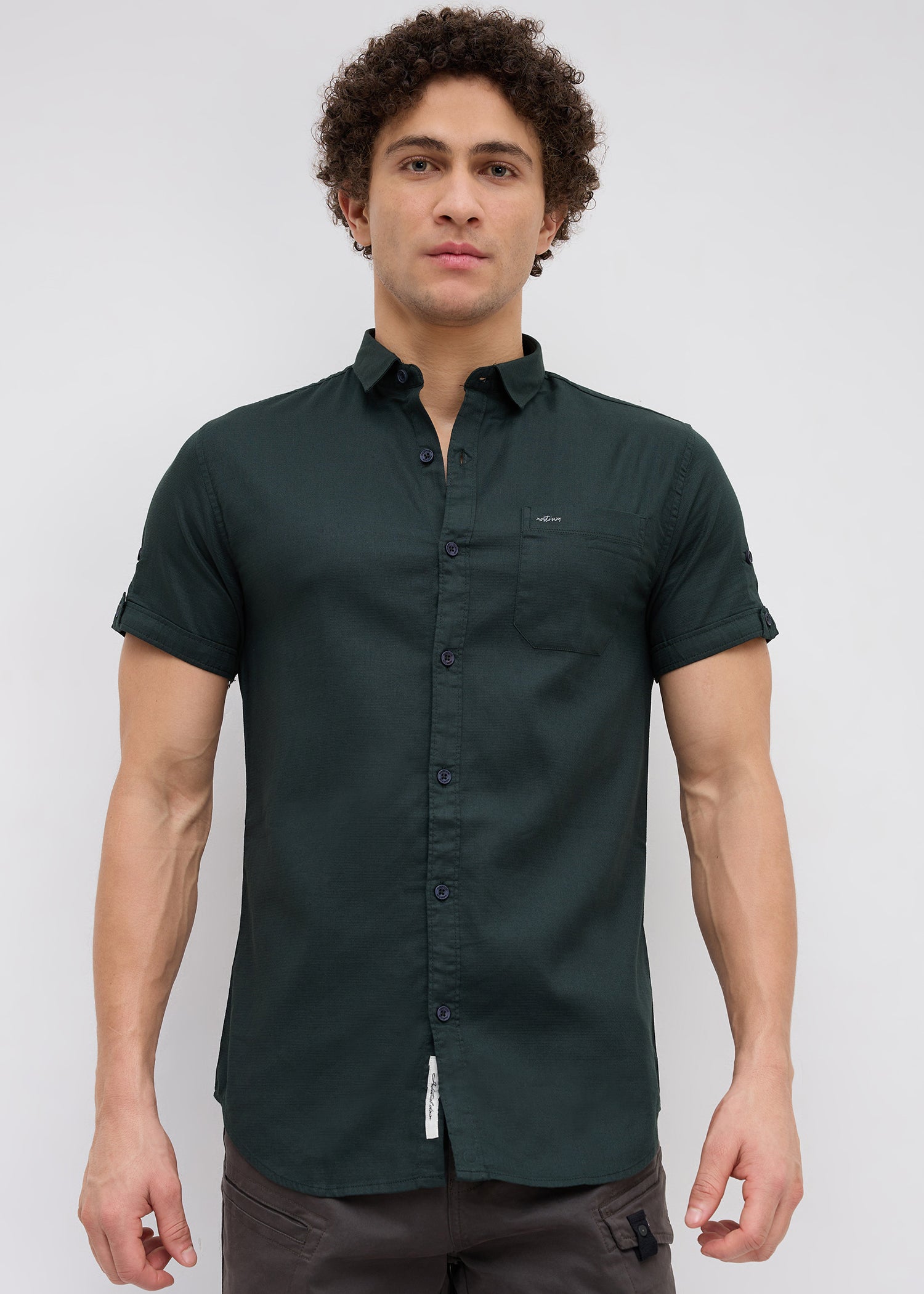 Advota Half Sleeve Solid Shirt: D.Green
