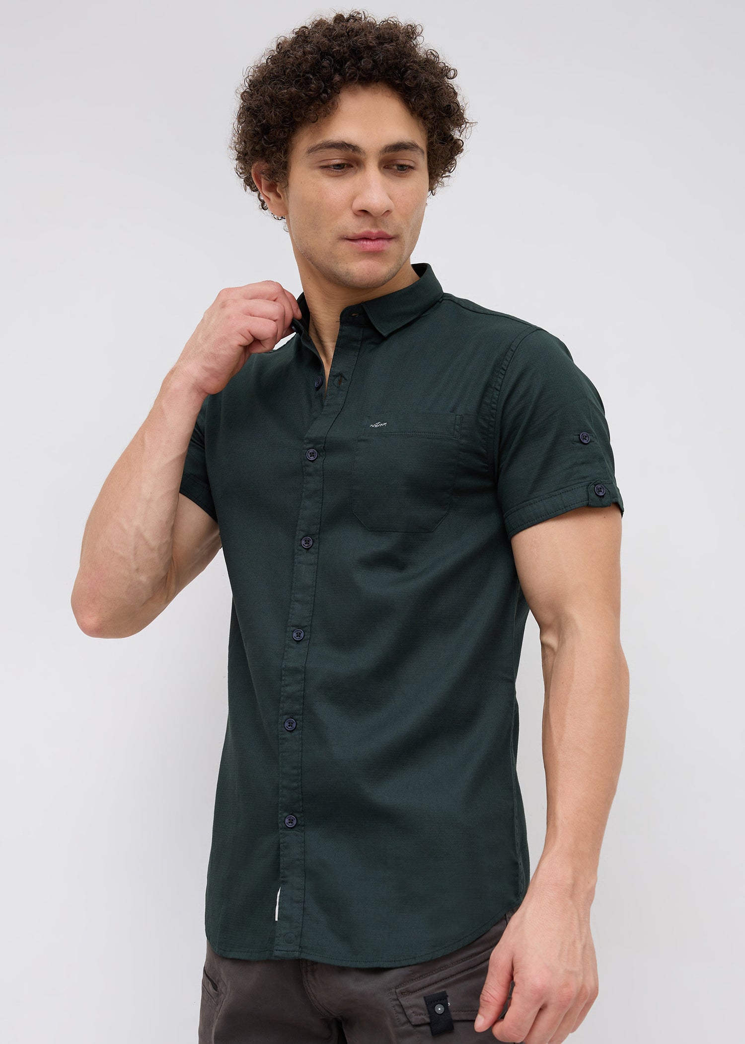 Advota Half Sleeve Solid Shirt: D.Green