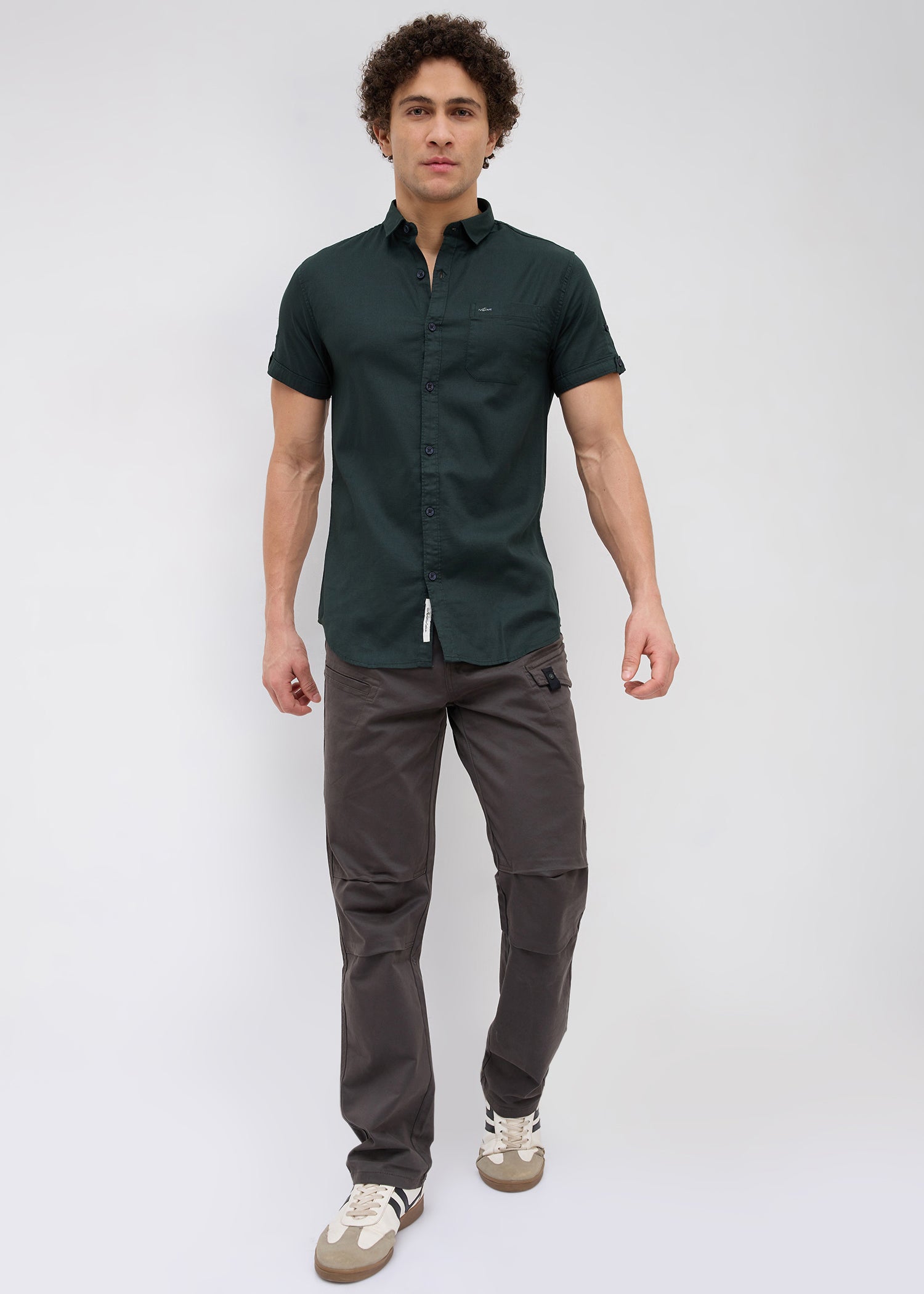 Advota Half Sleeve Solid Shirt: D.Green