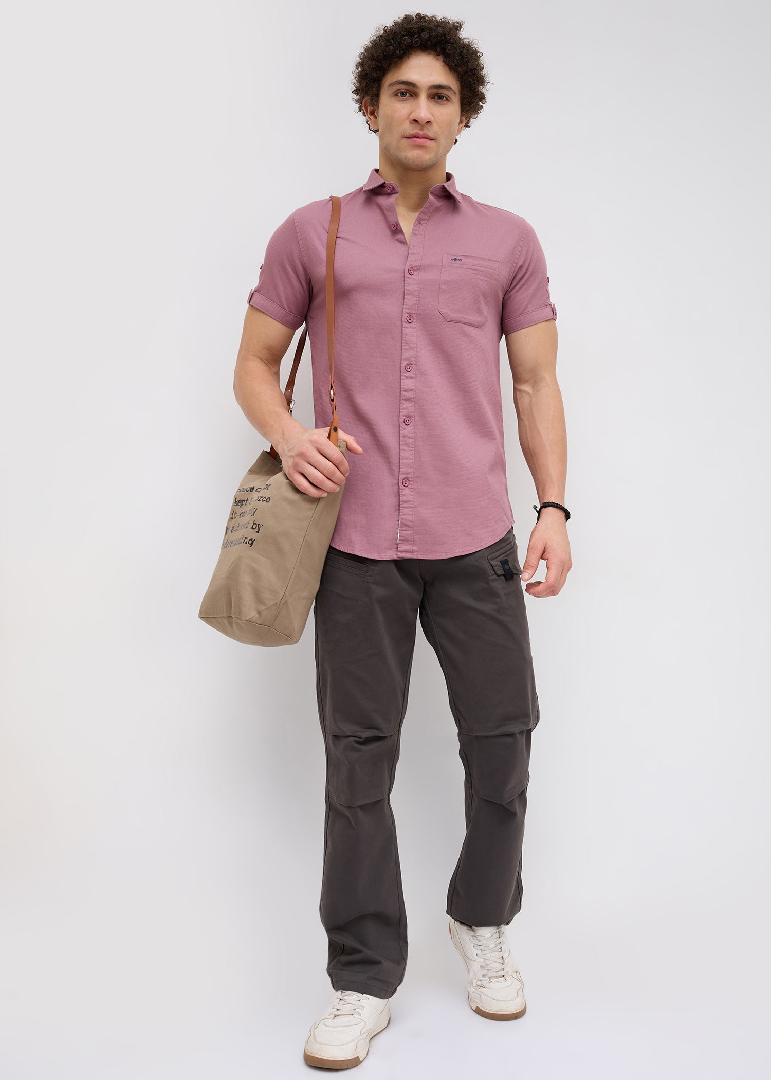 Advota Half Sleeve Solid Shirt: Dark Peach