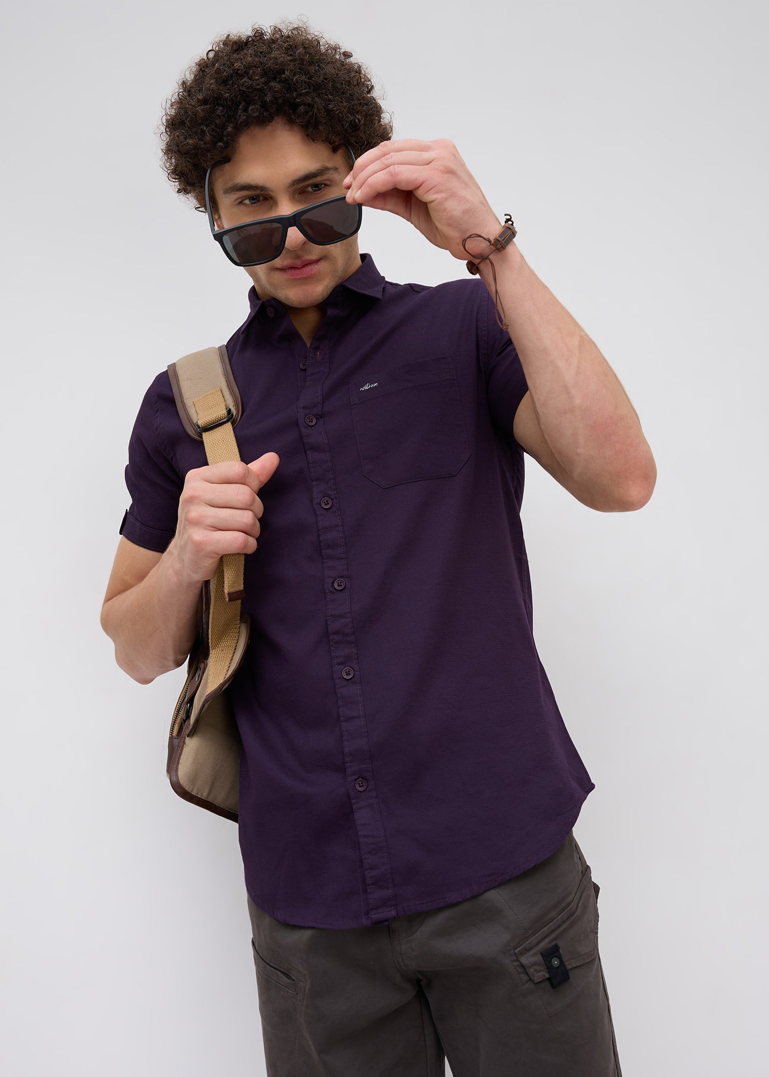 Advota Half Sleeve Solid Shirt: Wine
