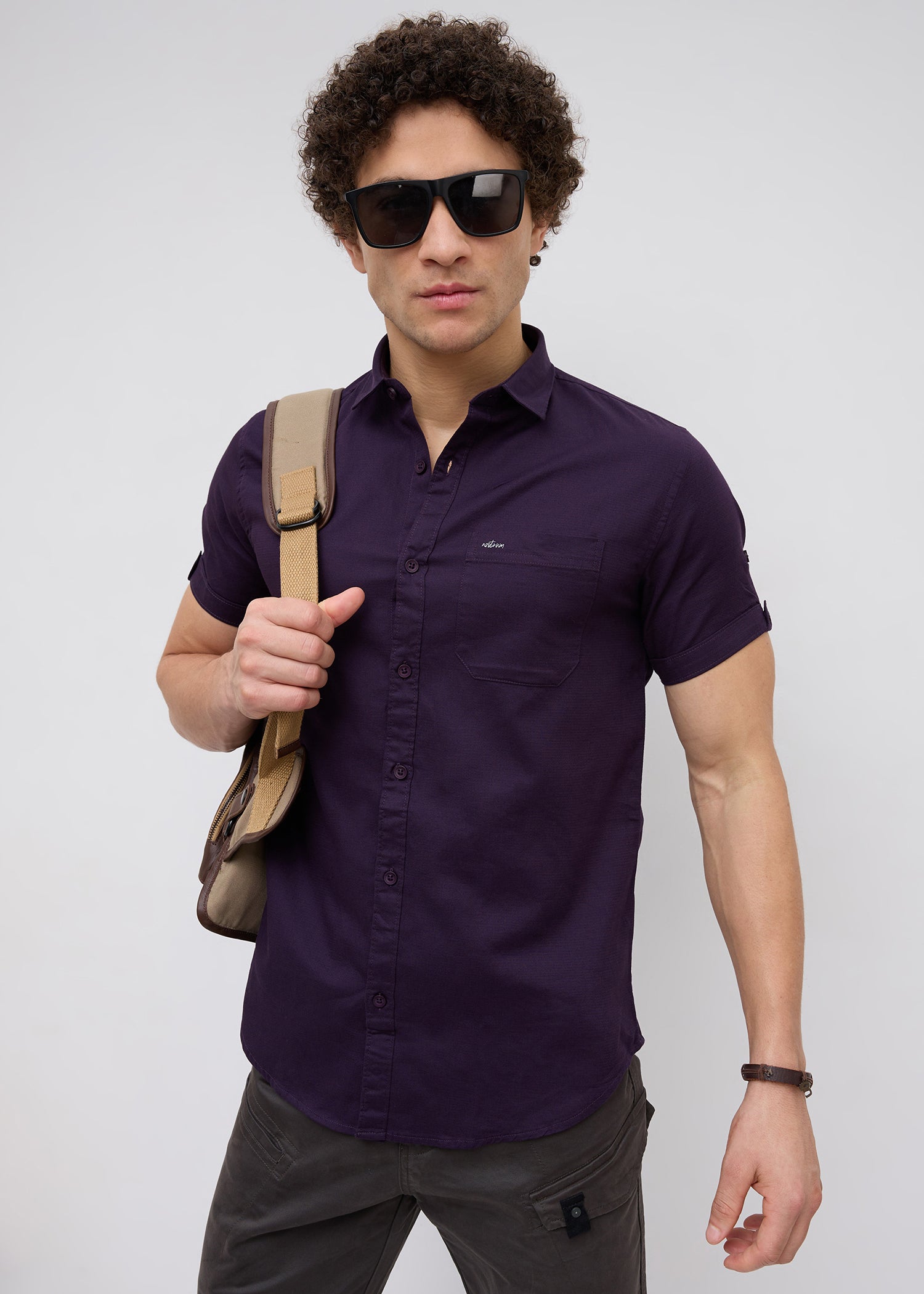 Advota Half Sleeve Solid Shirt: Wine
