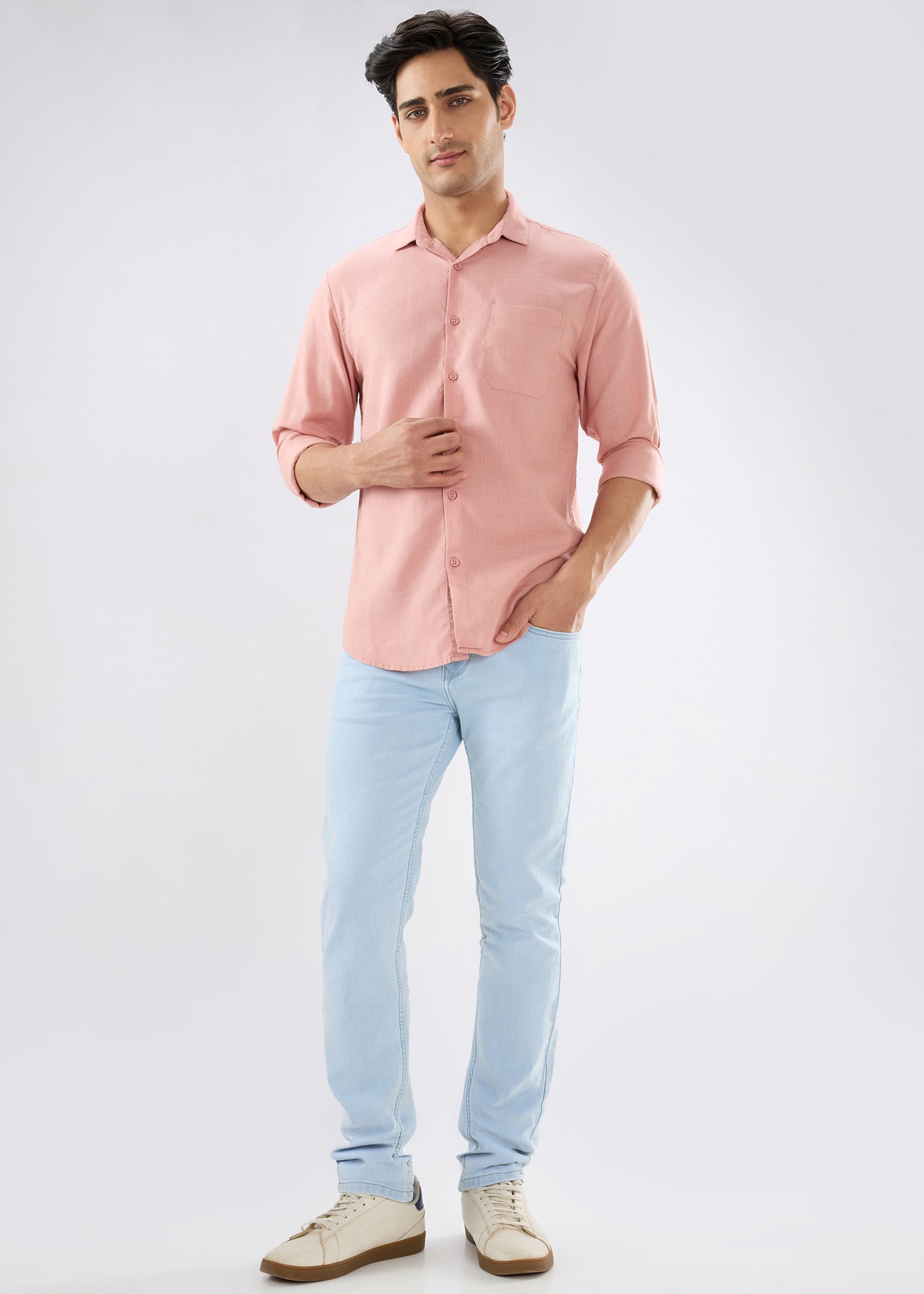Keen Solid Full Sleeve Shirt: Peach
