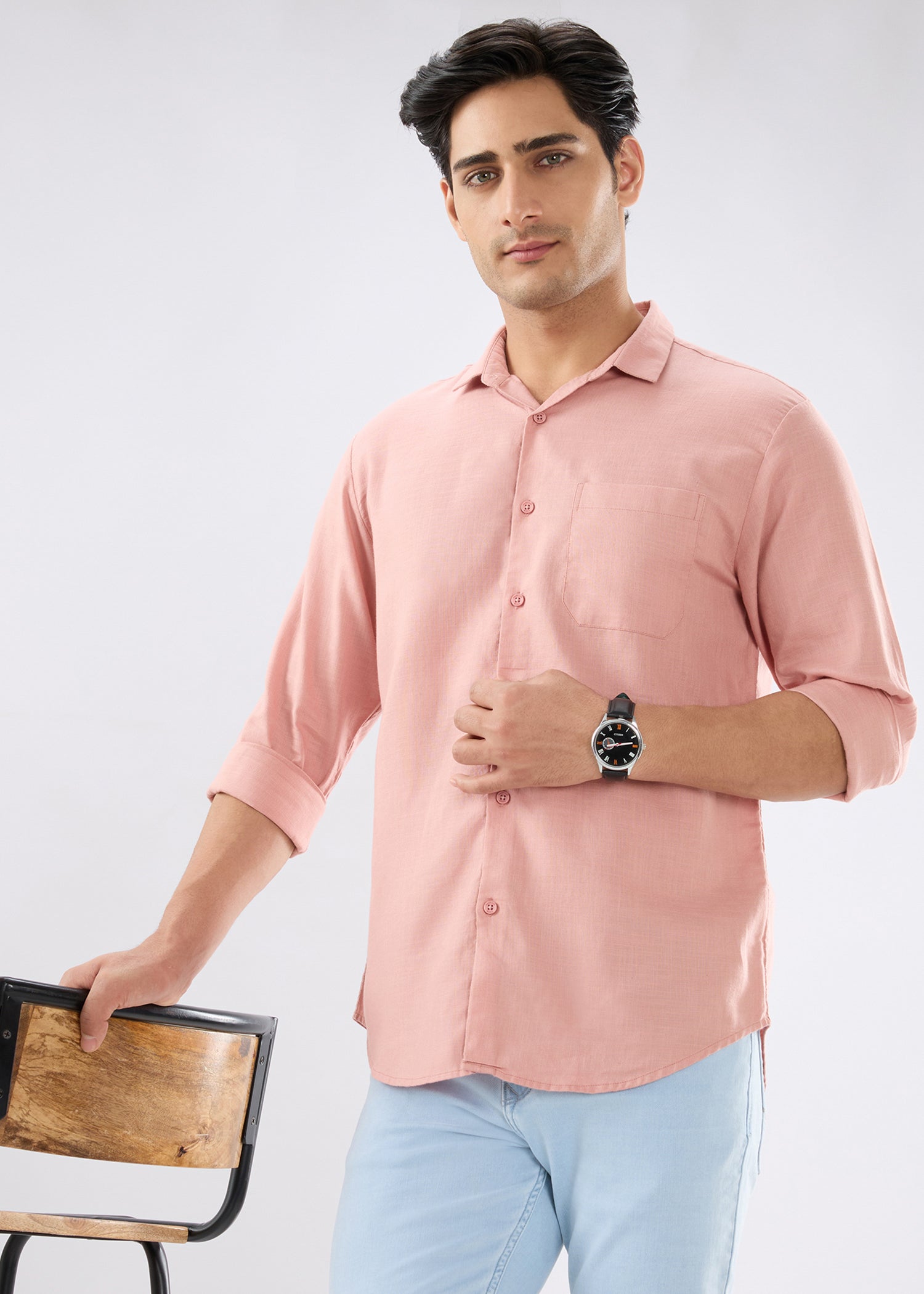 Keen Solid Full Sleeve Shirt: Peach
