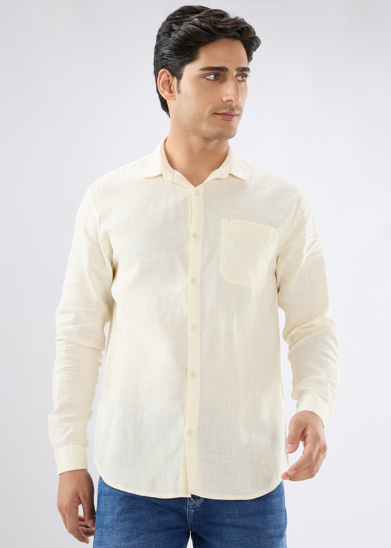 Nostrum Keen Solid Full Sleeve Cream Shirt for men