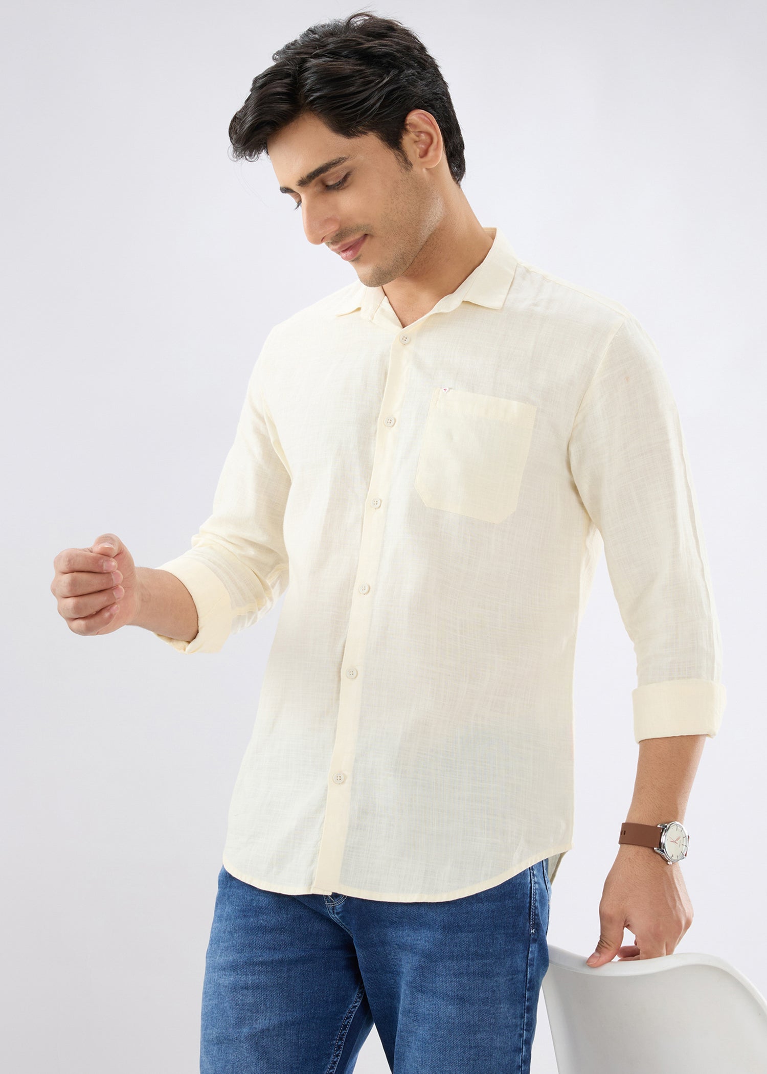 Keen Solid Full Sleeve Shirt: Cream