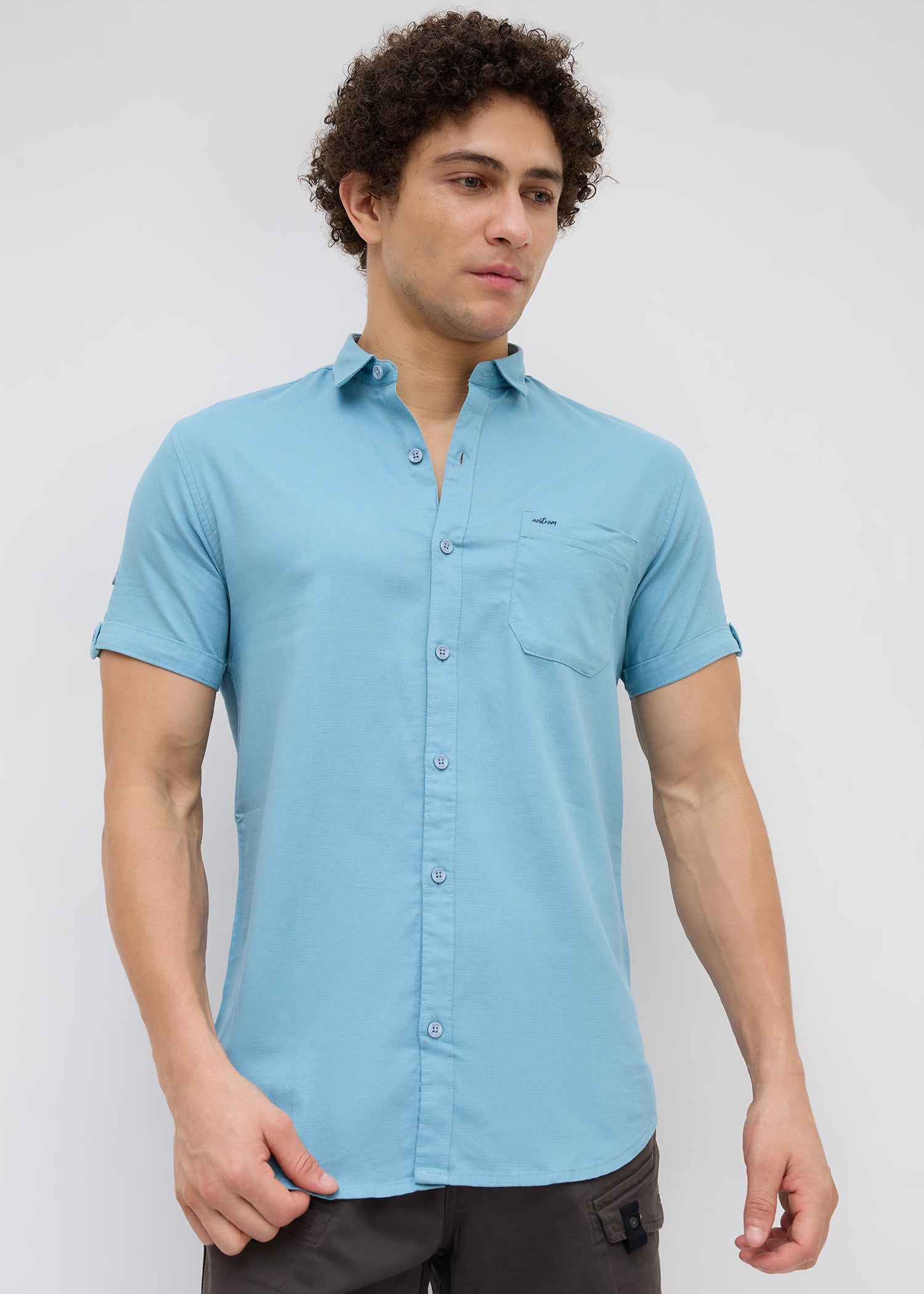 Advota Half Sleeve Solid Shirt: Aqua