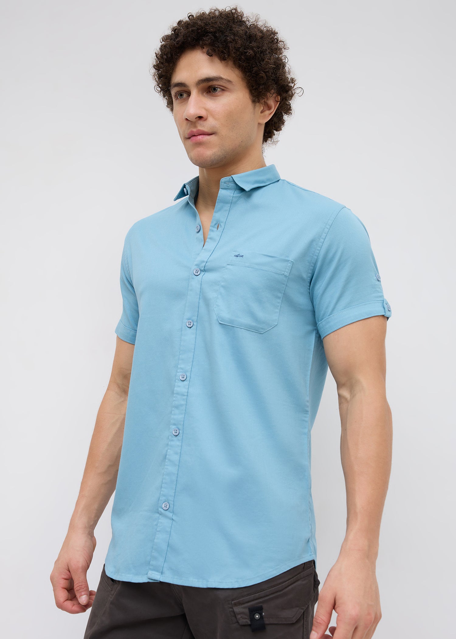Advota Half Sleeve Solid Shirt: Aqua