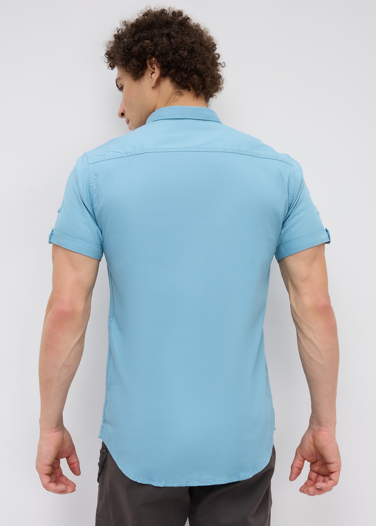Advota Half Sleeve Solid Shirt: Aqua