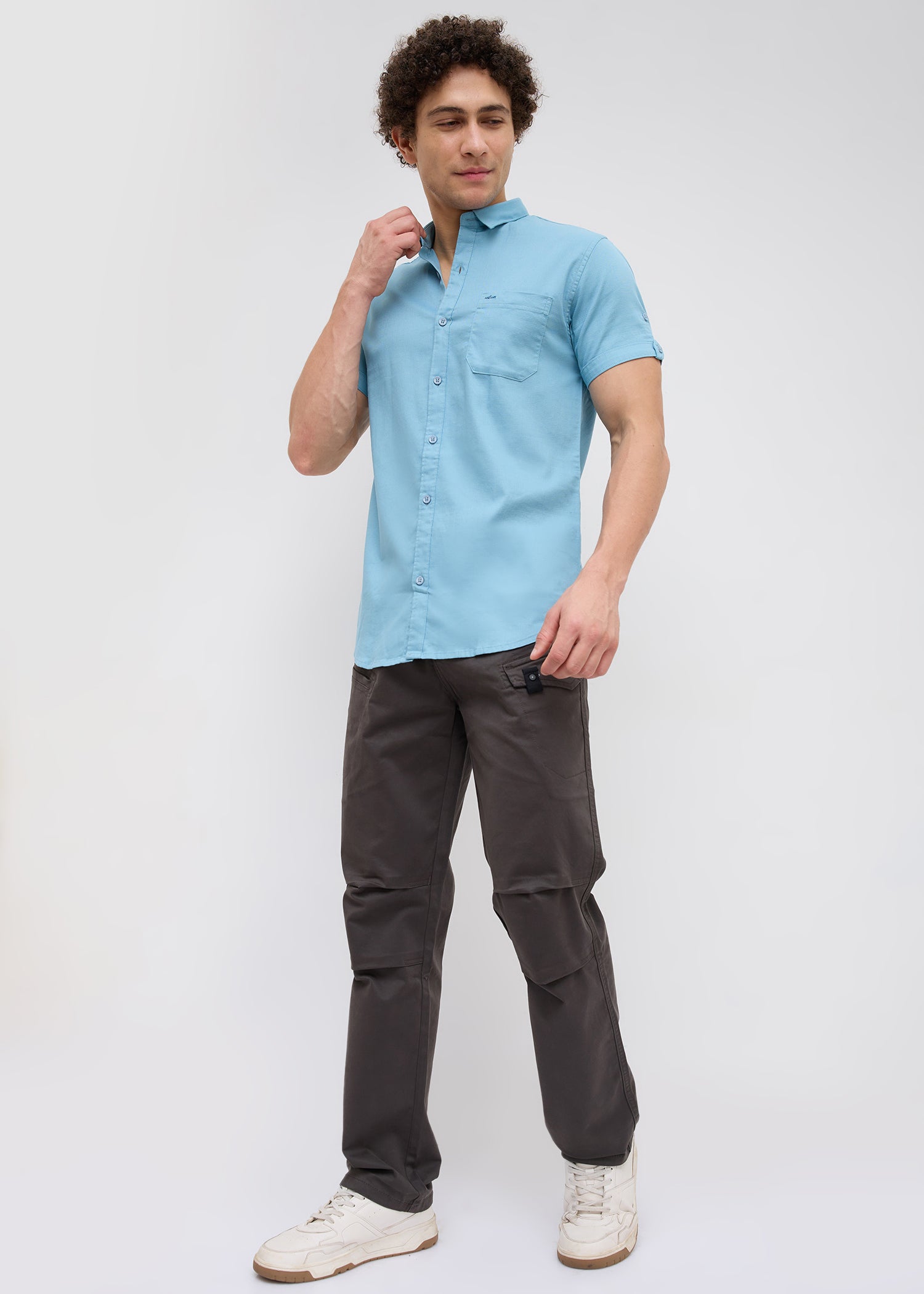 Advota Half Sleeve Solid Shirt: Aqua
