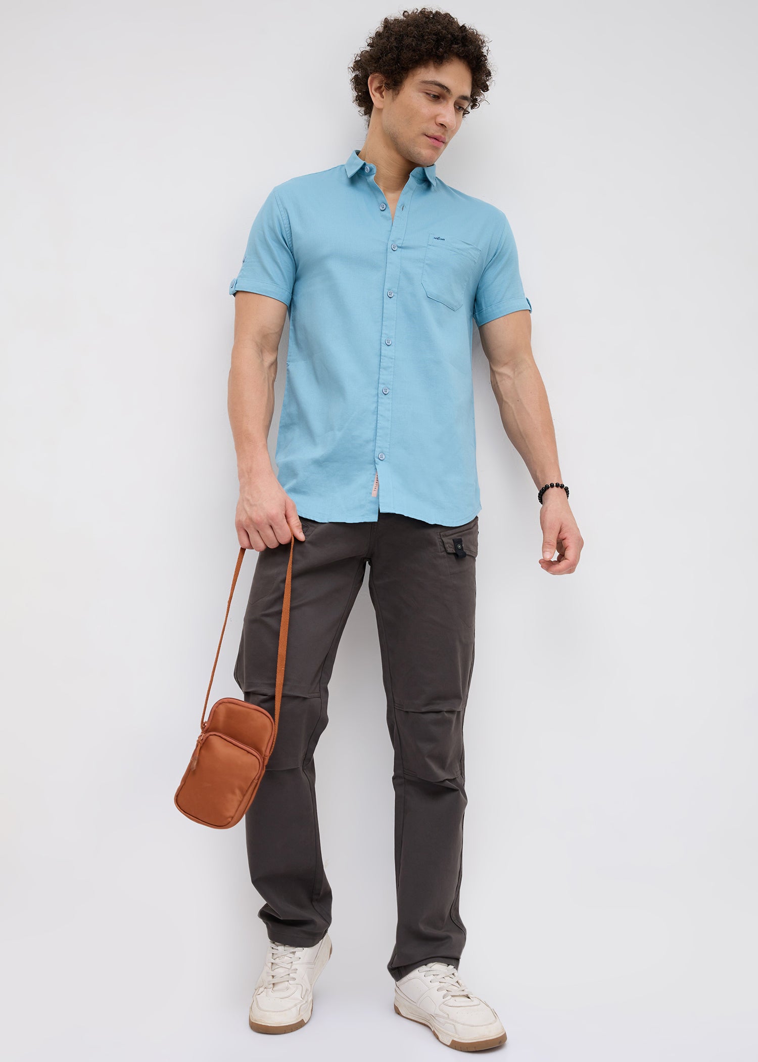 Advota Half Sleeve Solid Shirt: Aqua