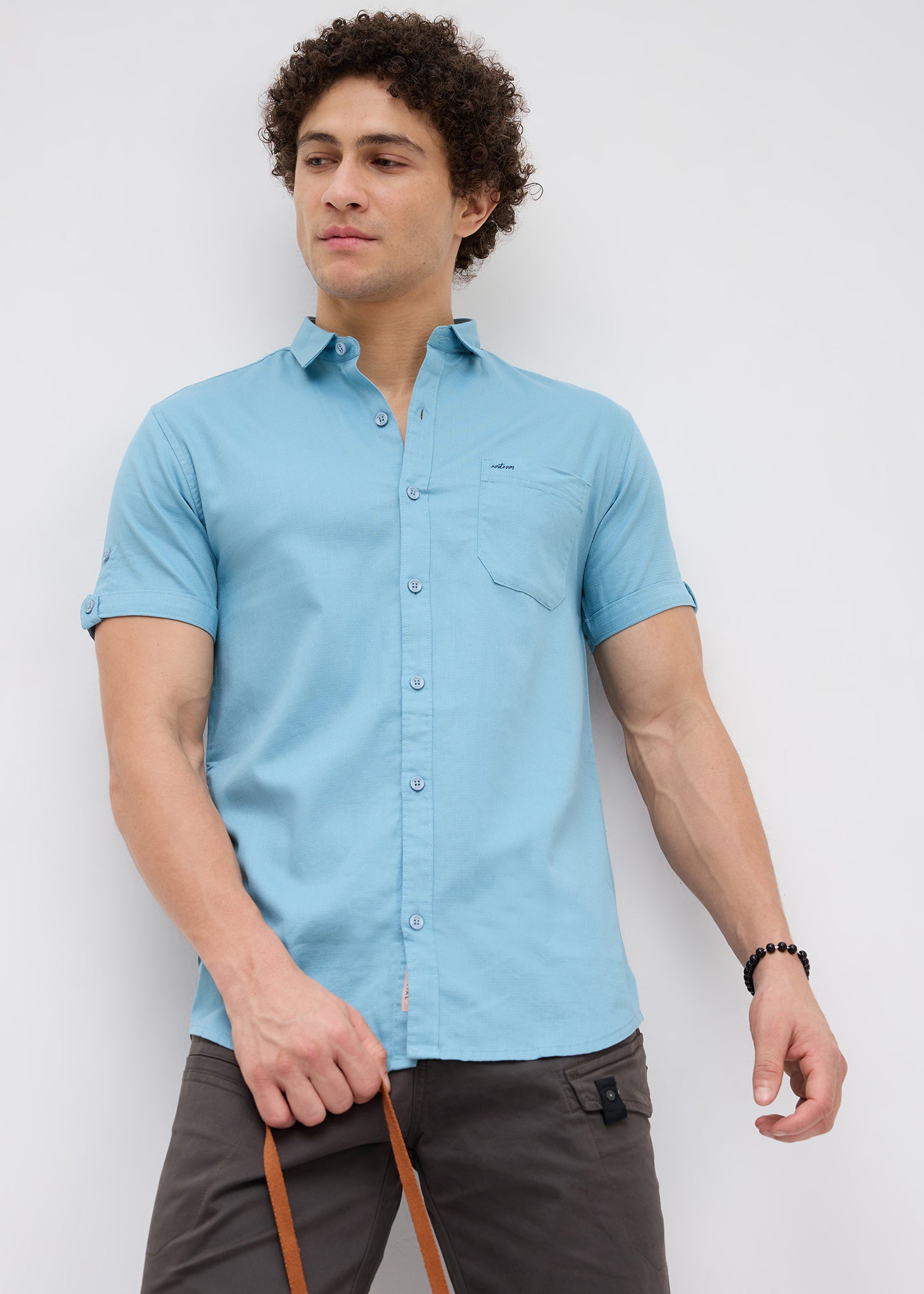 Advota Half Sleeve Solid Shirt: Aqua