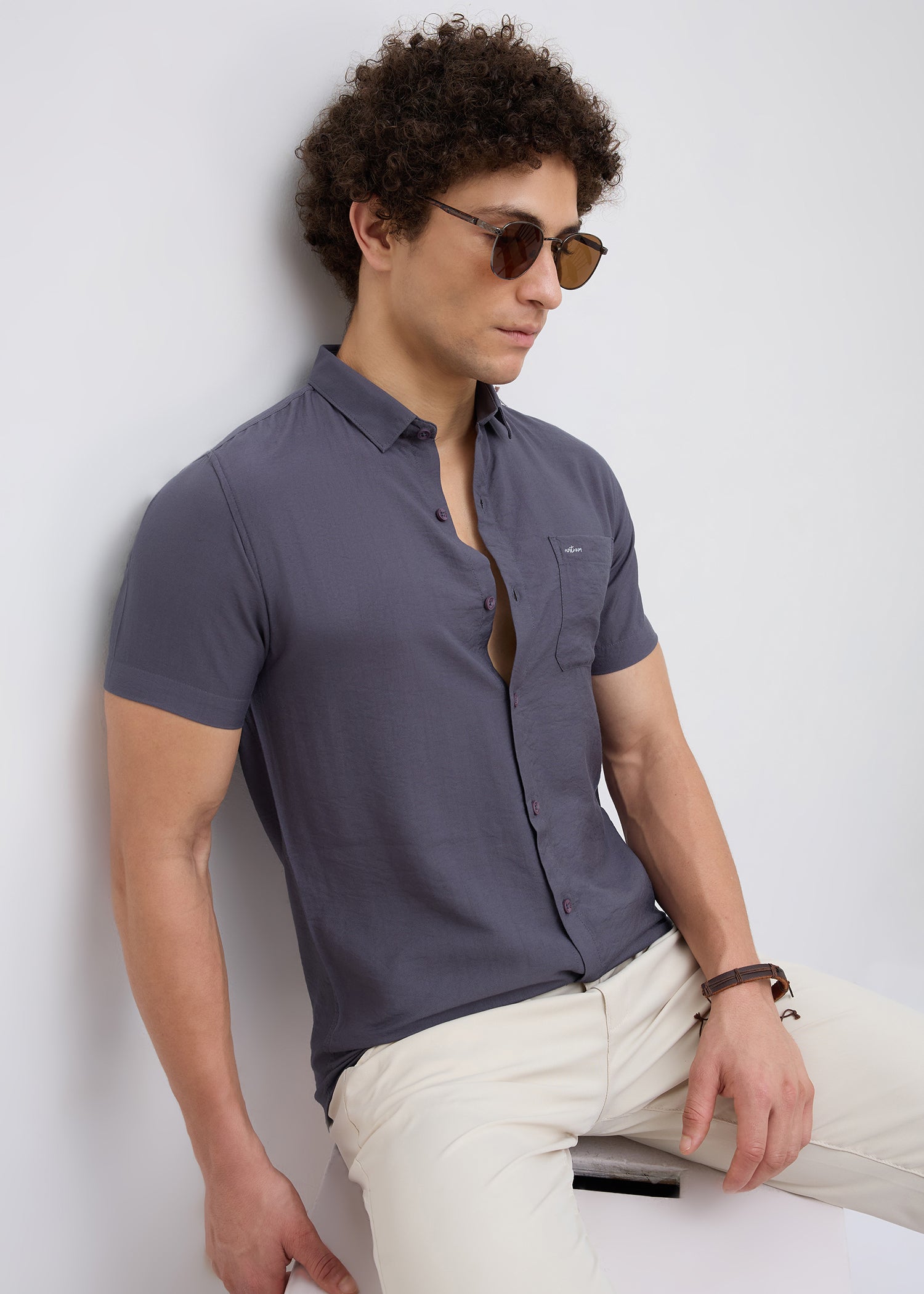 Vindicate Solid Casual Shirt: Charcoal