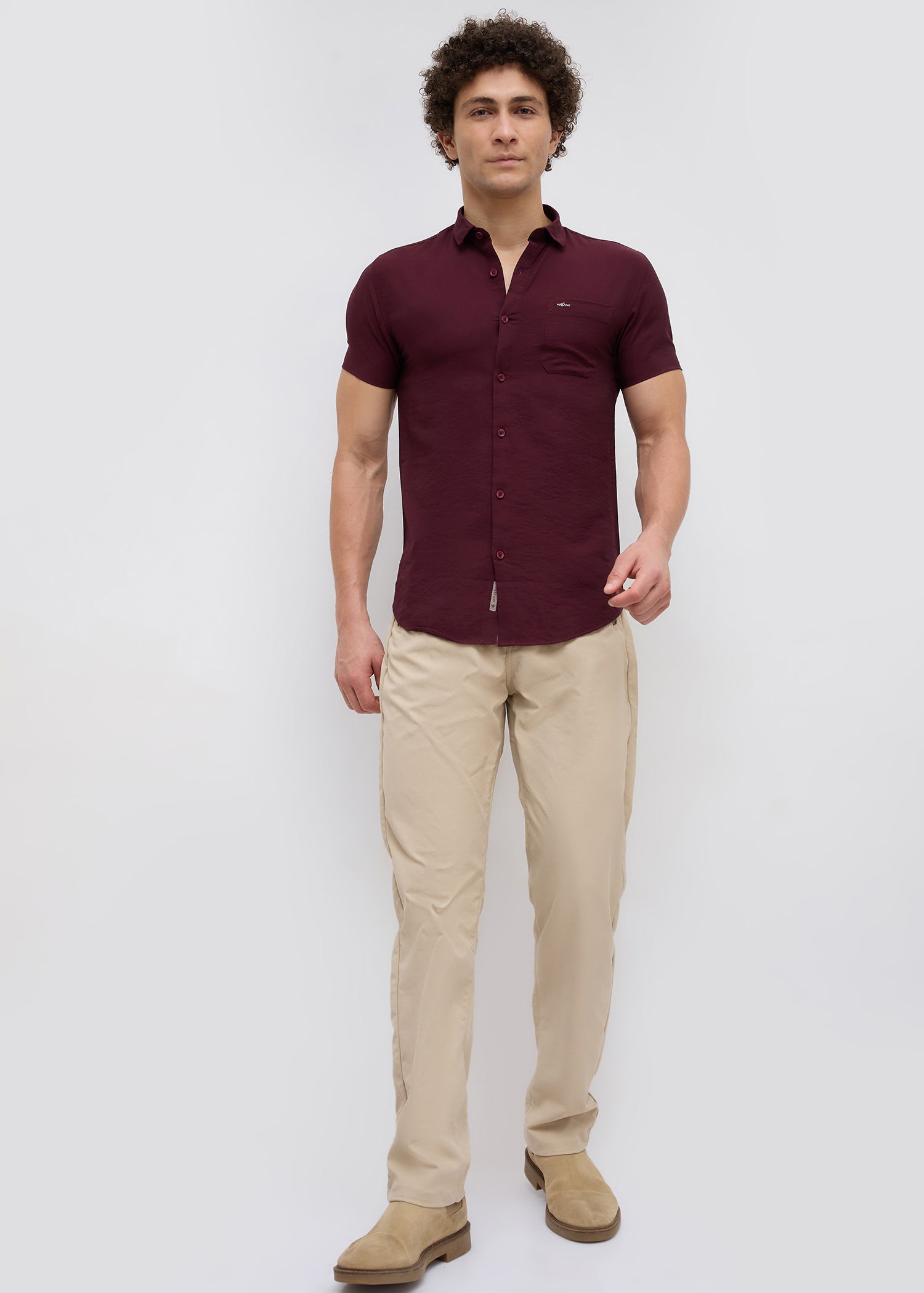 Vindicate Solid Casual Shirt: Wine