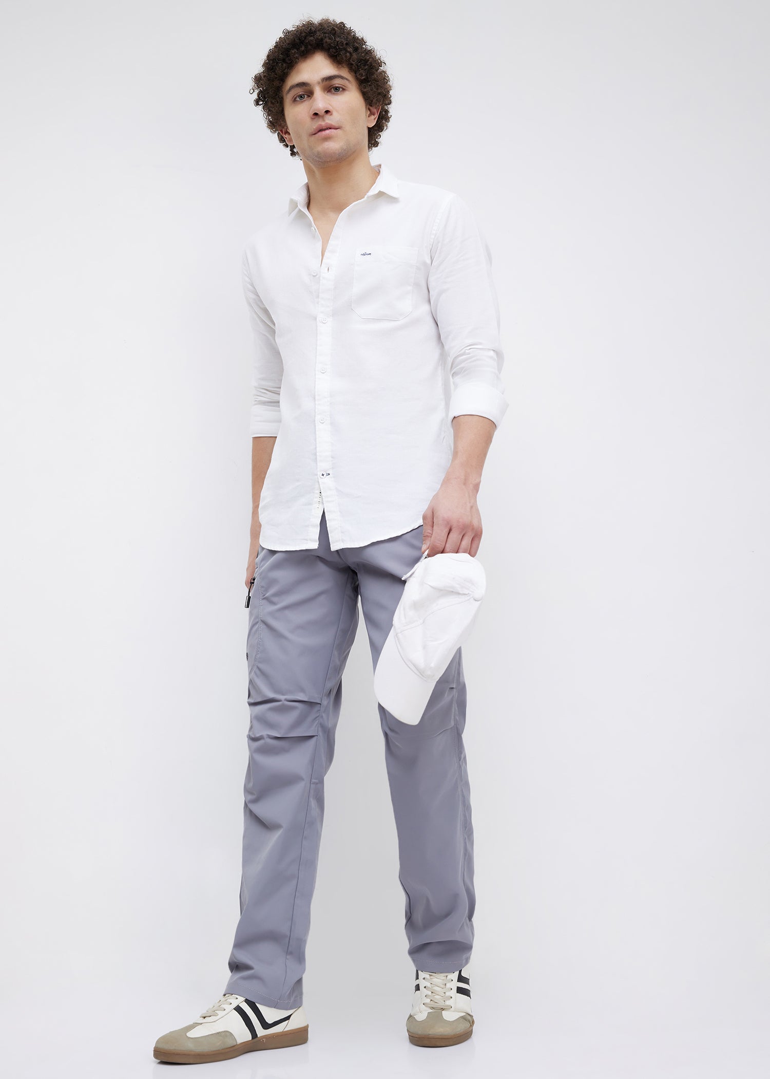 Contain Solid Full Sleeve Shirt: White