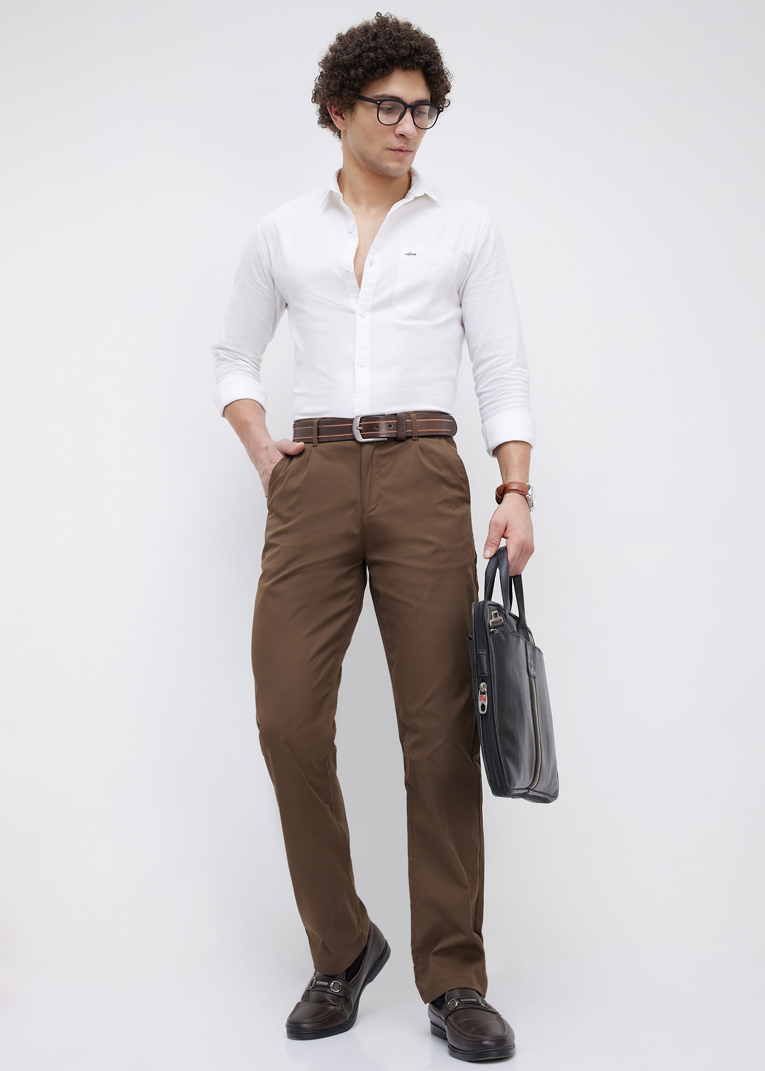 Contain Solid Full Sleeve Shirt: White