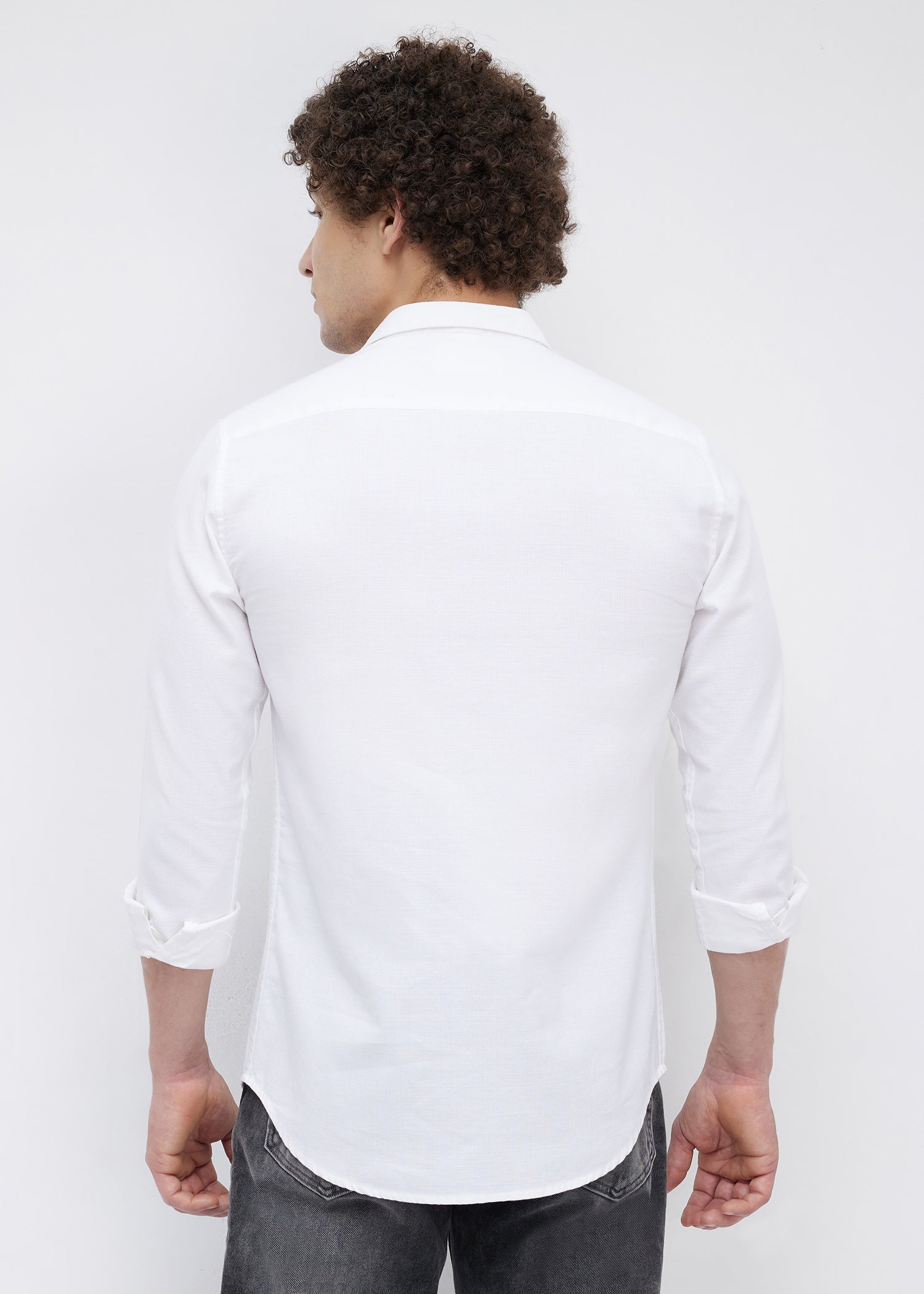 Contain Solid Full Sleeve Shirt: White