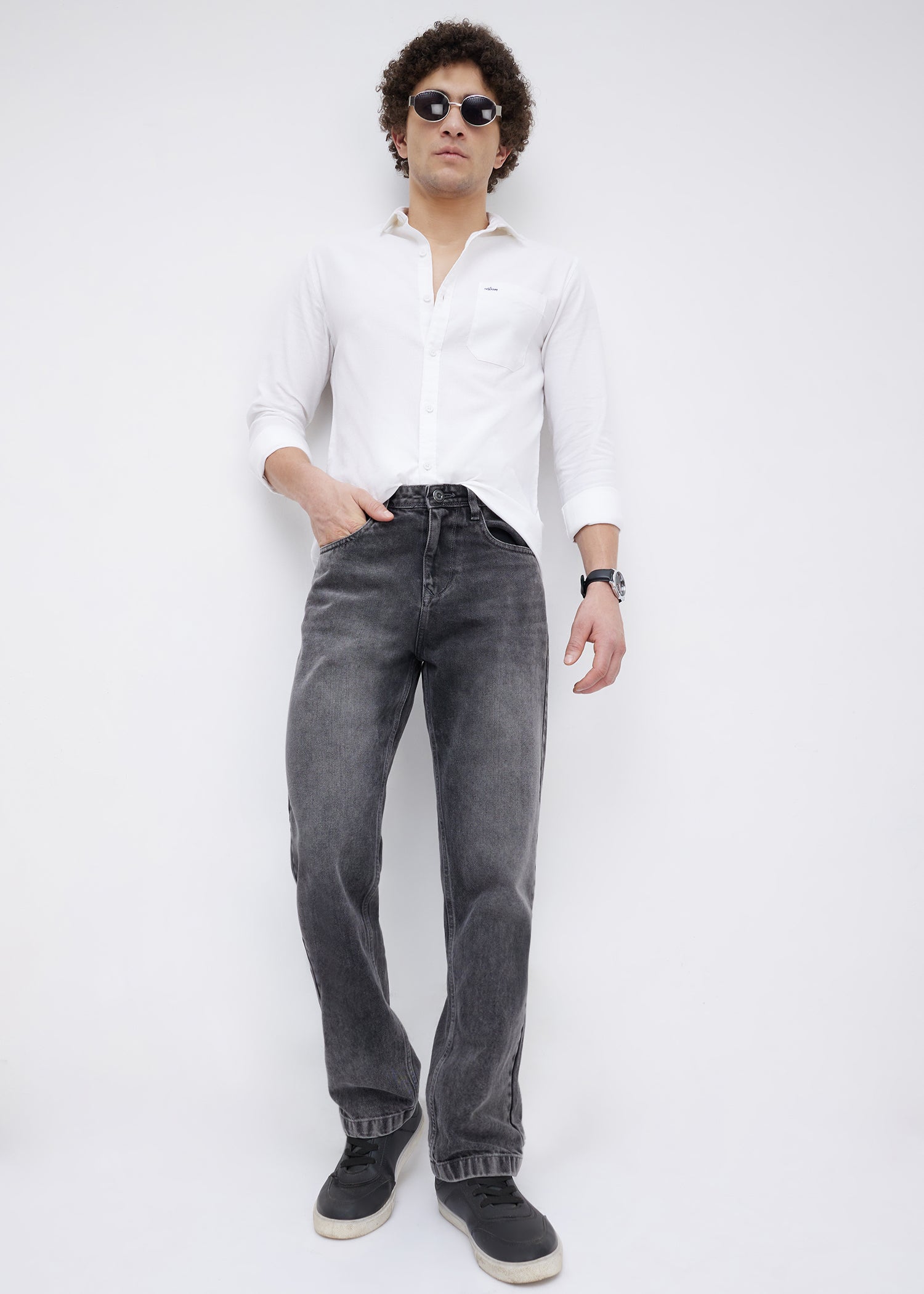 Contain Solid Full Sleeve Shirt: White