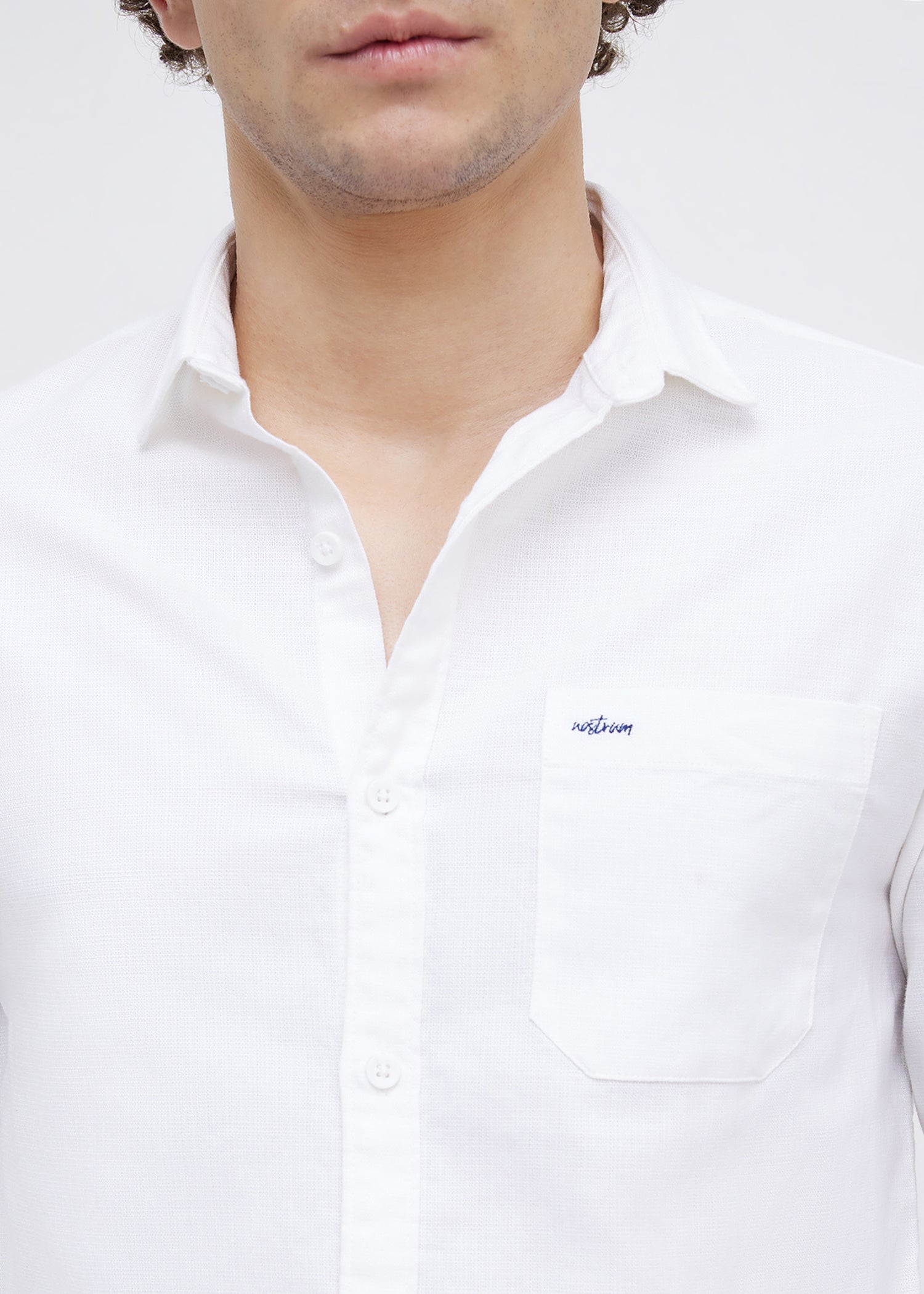 Contain Solid Full Sleeve Shirt: White