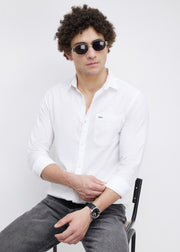 Contain Solid Full Sleeve Shirt: White