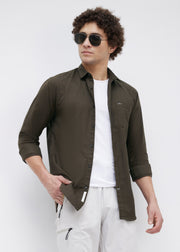 Contain Solid Full Sleeve Shirt: Brown