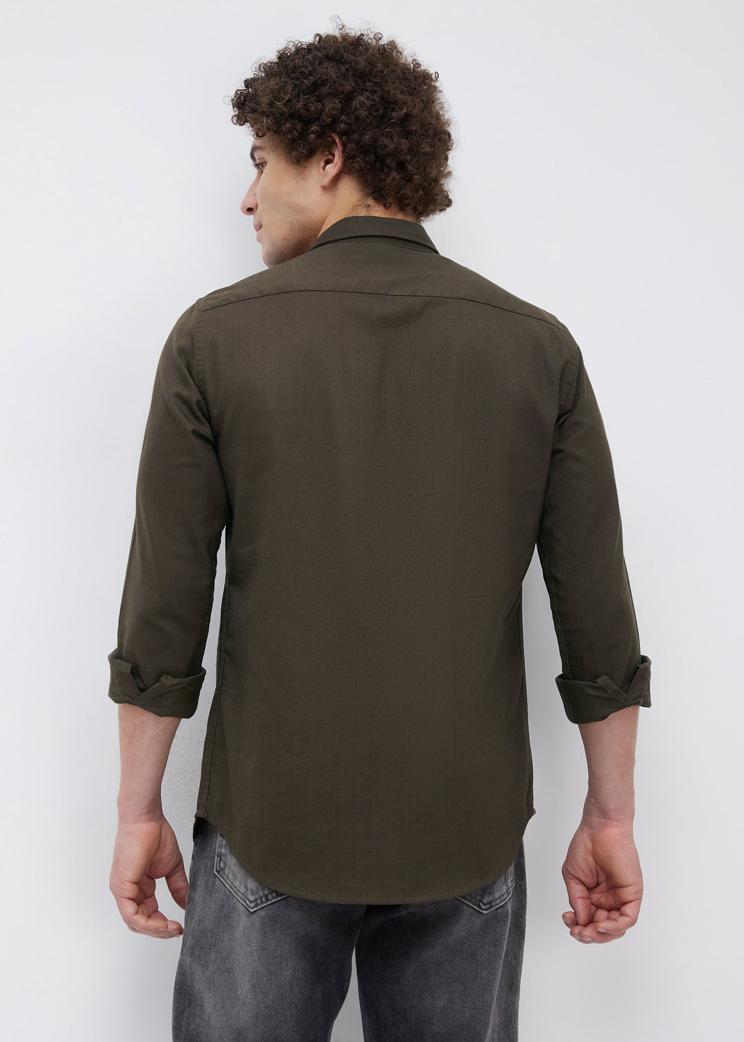 Contain Solid Full Sleeve Shirt: Brown