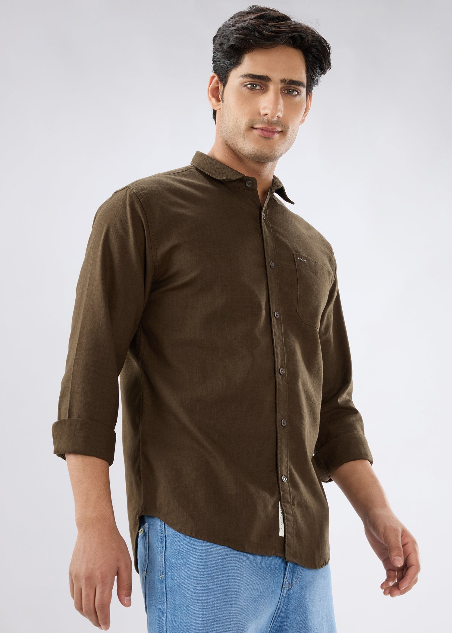 Contain Solid Full Sleeve Shirt