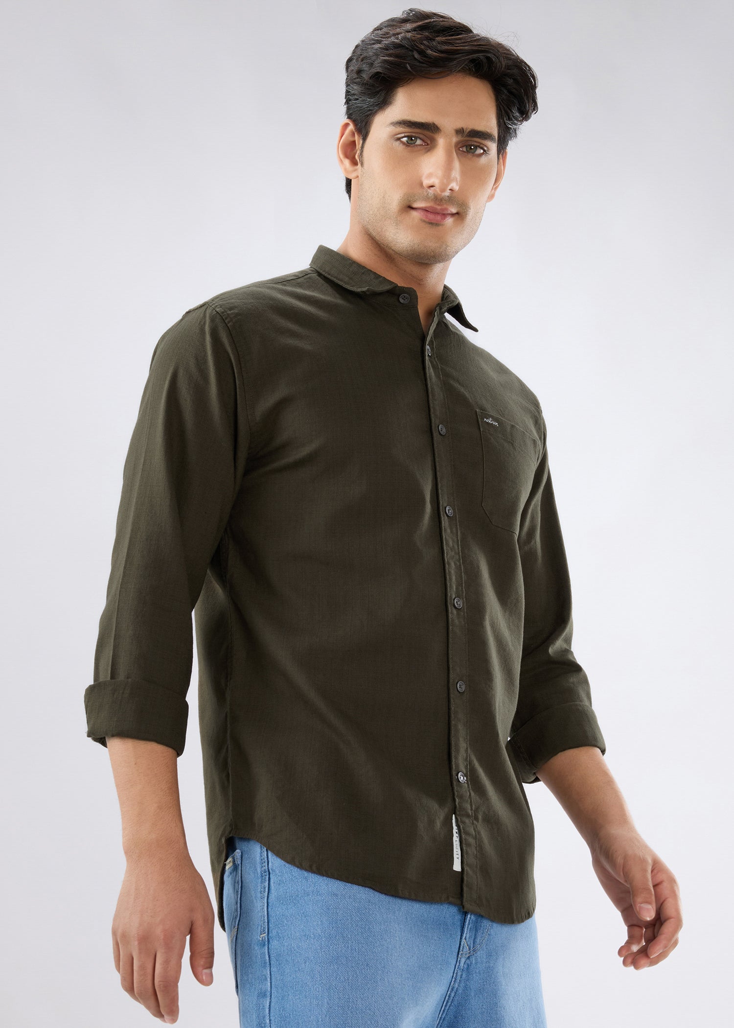 Nostrum Contain Solid Full Sleeve Brown Shirt for men