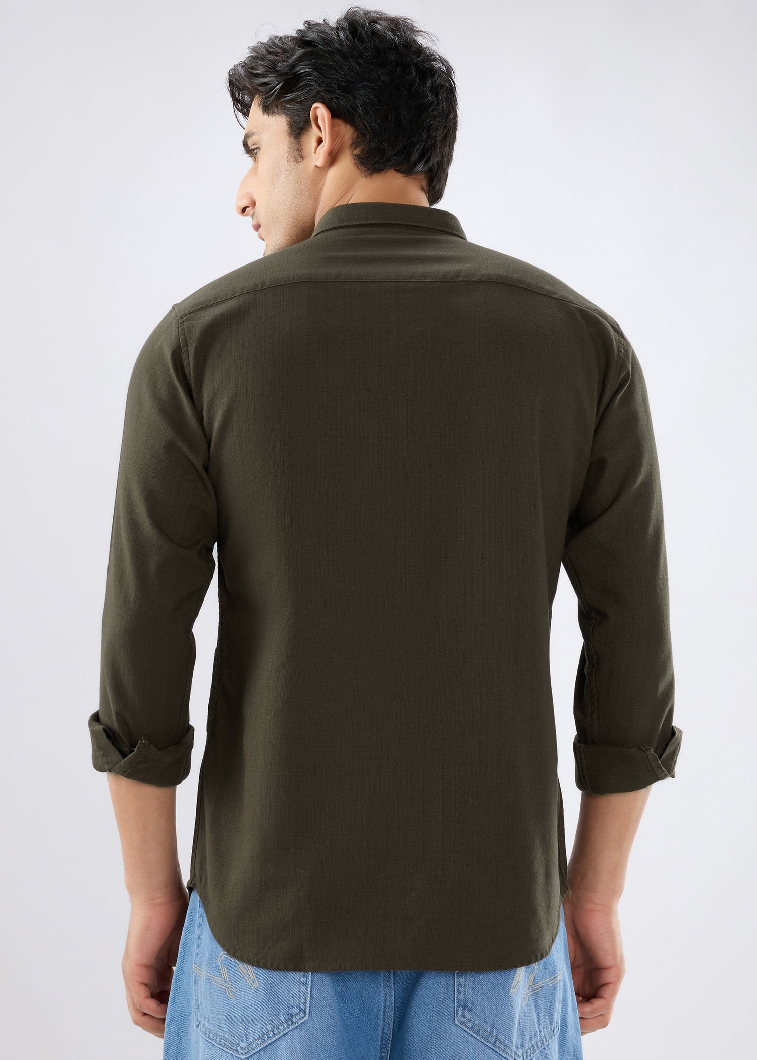 Contain Solid Full Sleeve Shirt: Brown