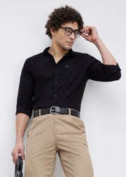 Contain Solid Full Sleeve Shirt: Black