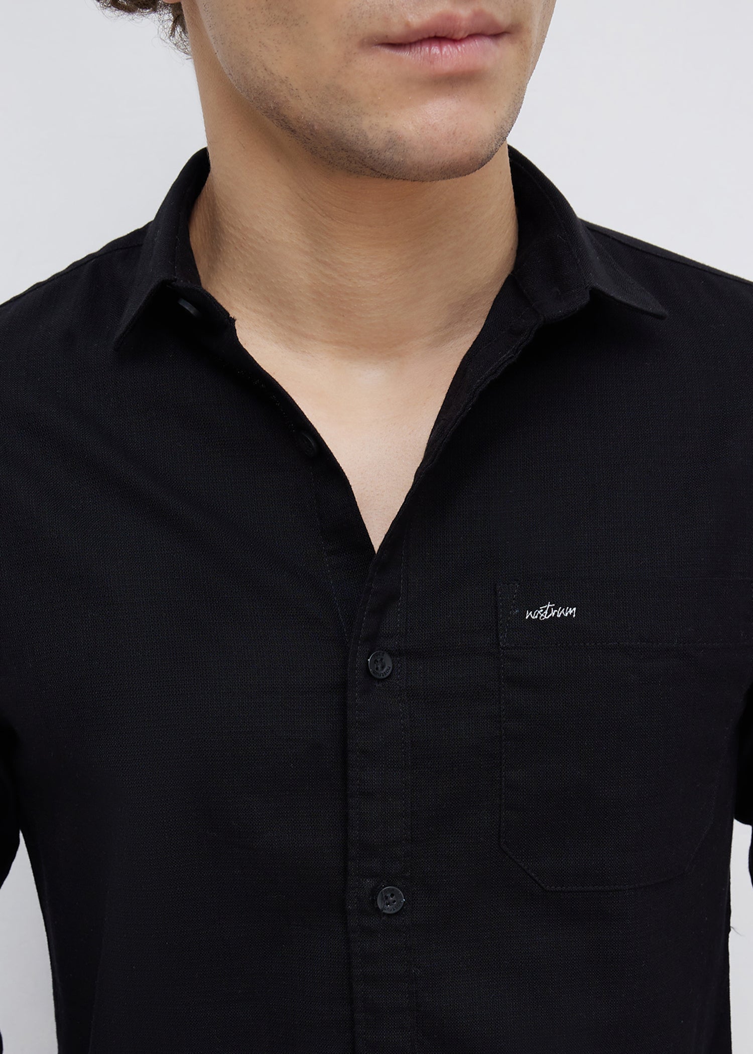 Contain Solid Full Sleeve Shirt: Black