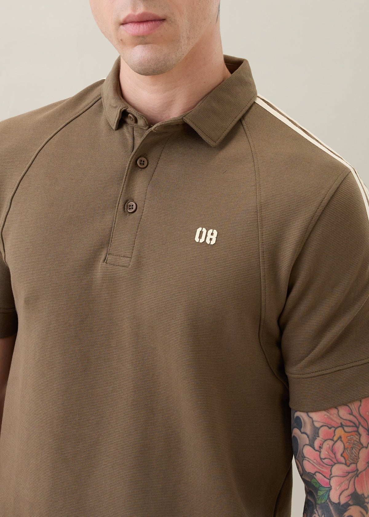 Topper Striped Shoulder Polo T-Shirt: Olive